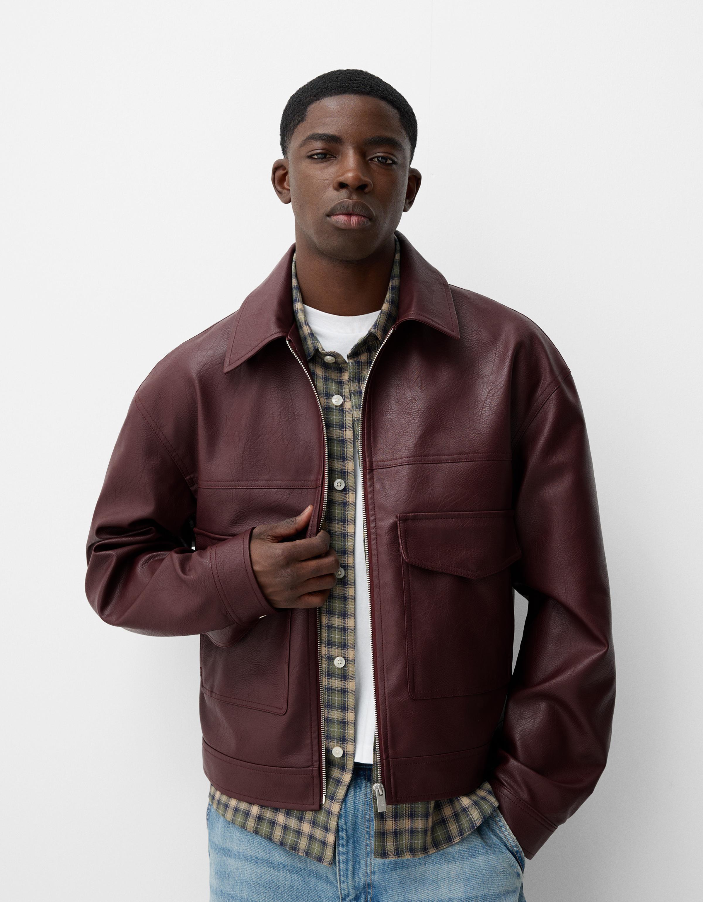 Bershka Kunstlederjacke Herren M Bordeaux