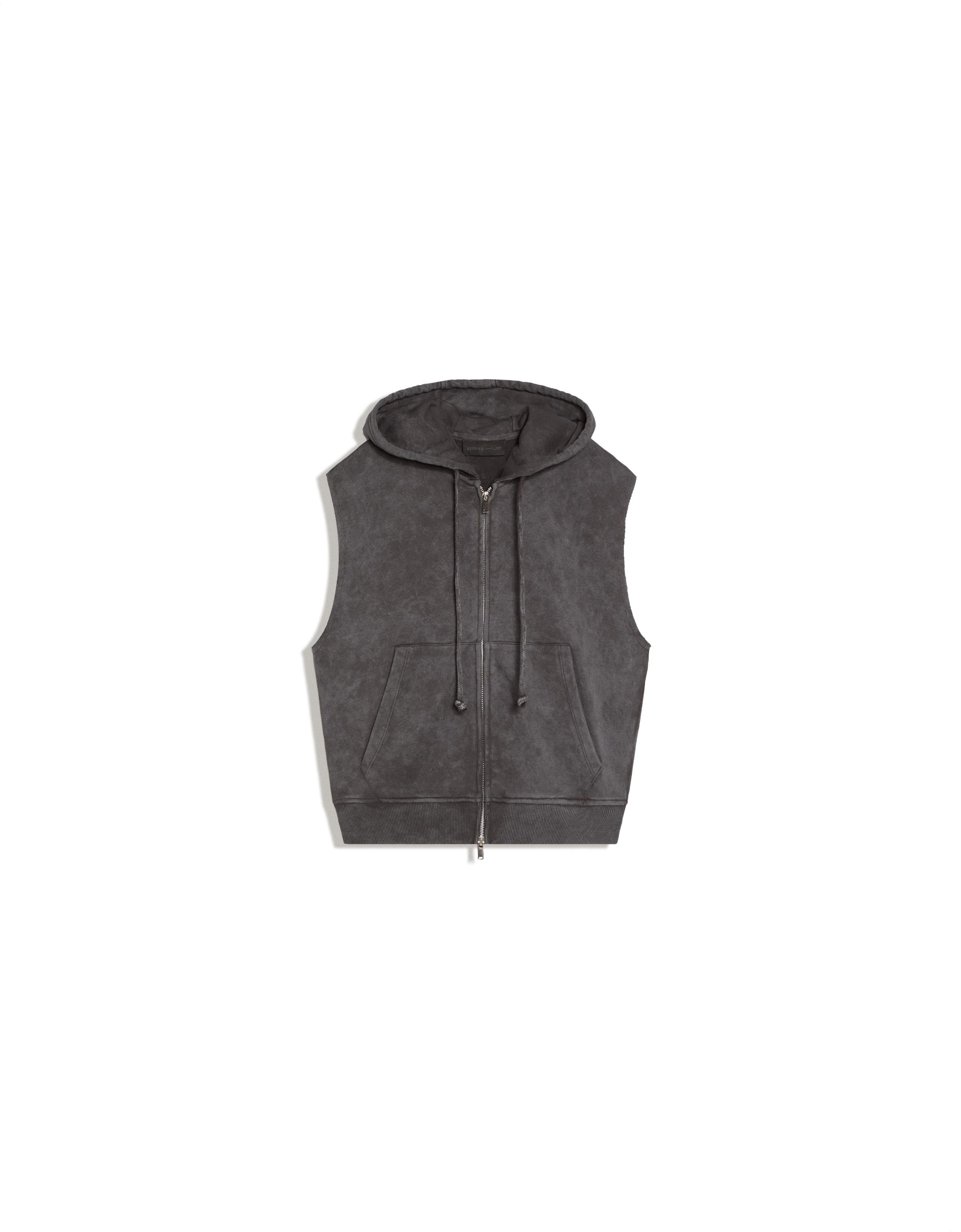 Hooded washed effect gilet — Dark grey