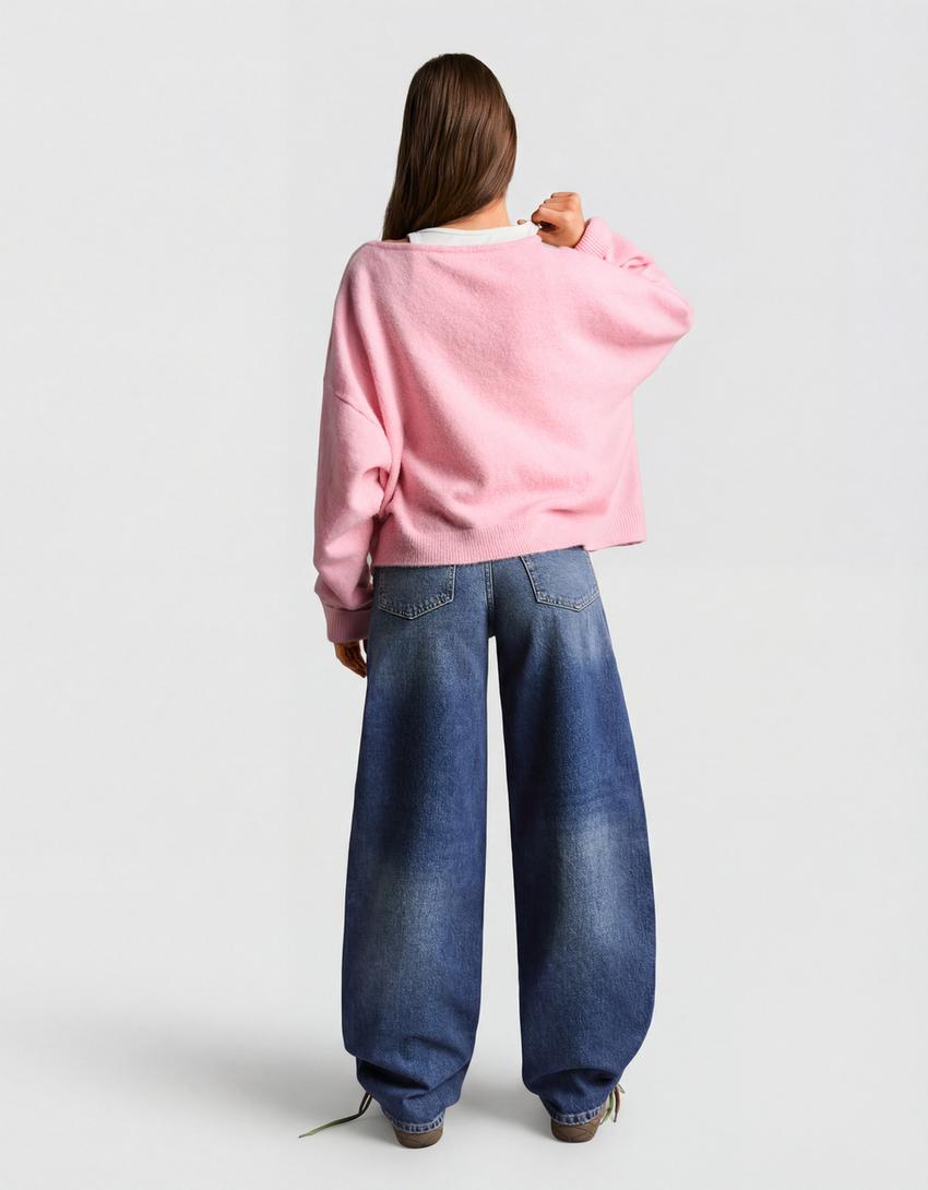 Jeans barrel fit vita alta-Azzurro