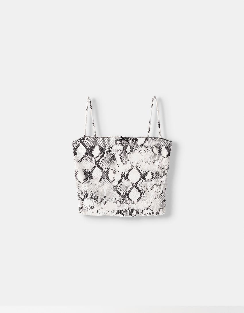Top bretelles nœud imprimé animal-Blanc / Noir-4