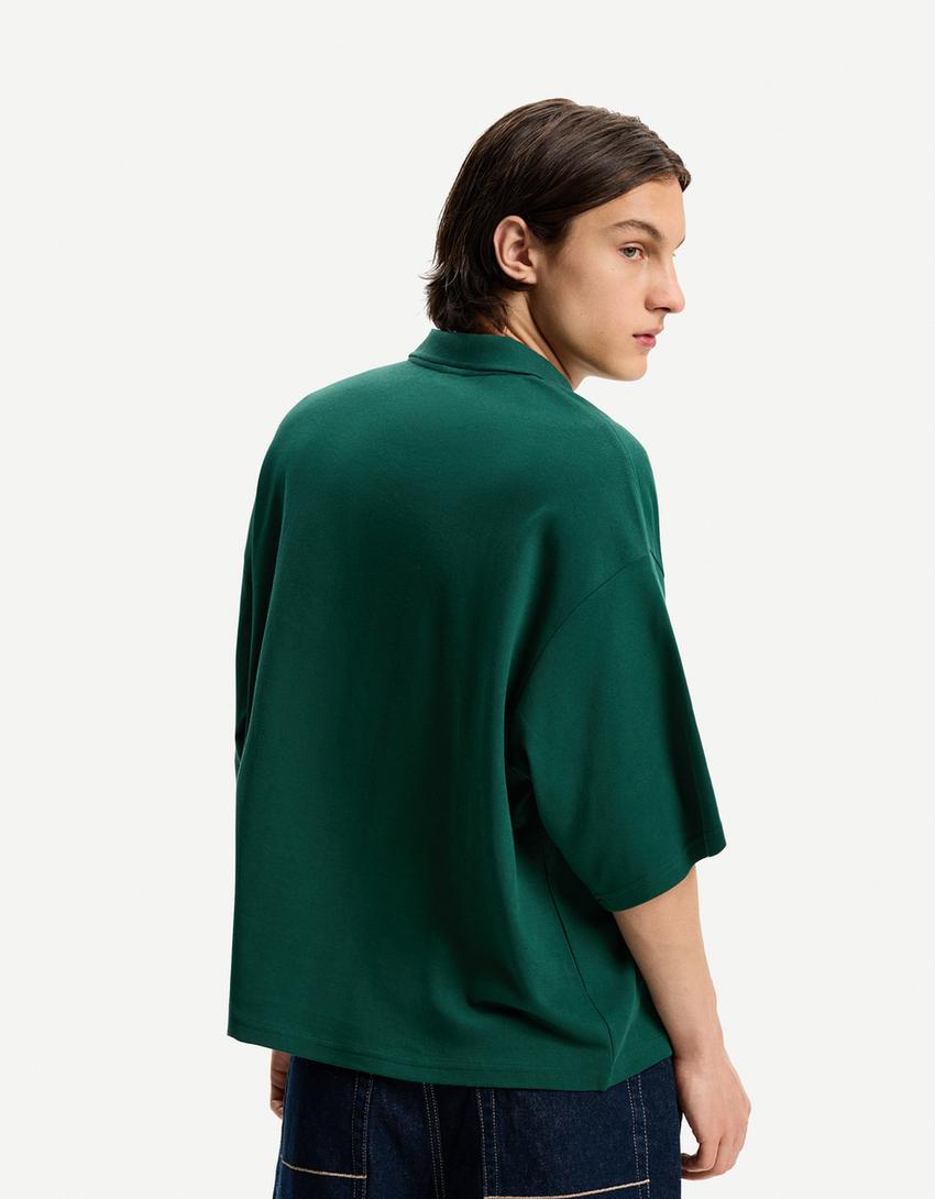 Oversize-Poloshirt mit kurzen Ärmeln und Print-Grün