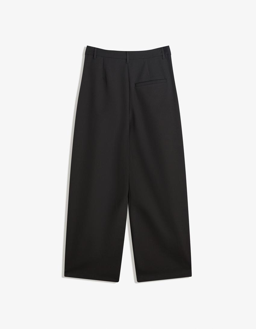 Pantalons tailored fit cintura encreuada-Negre-5