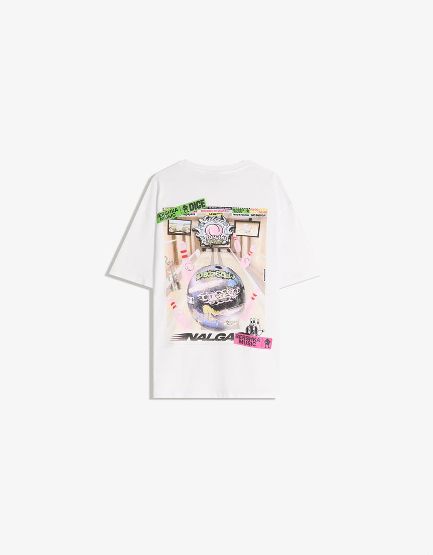 Bershka Music says short sleeve print T-shirt-White