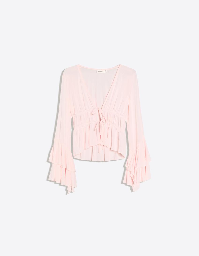 Camiseta fluida volantes-Rosa