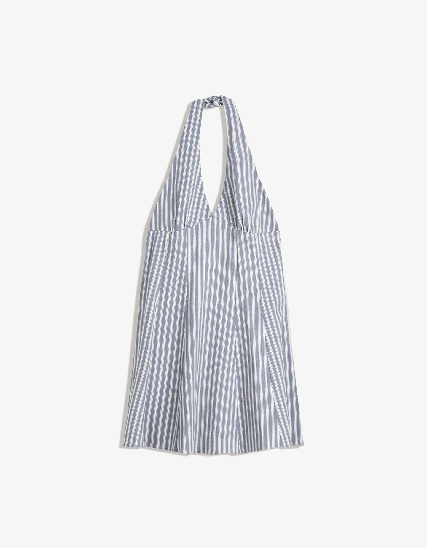 Bershka sukienka mini z bengalinu typu halter niebieski