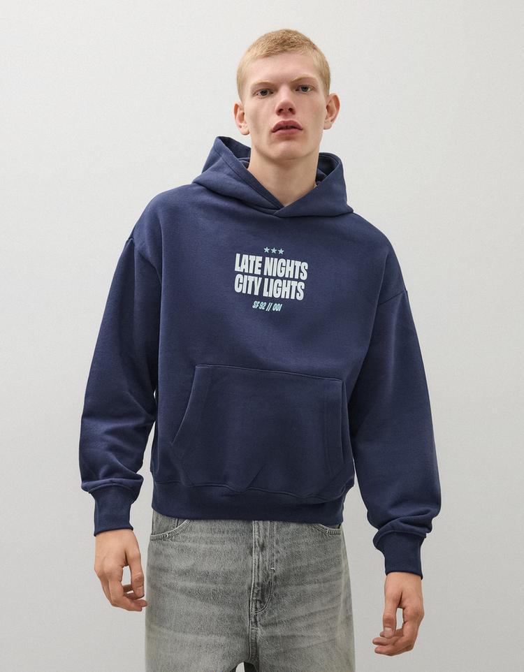 Hooded print sweatshirt — Navy