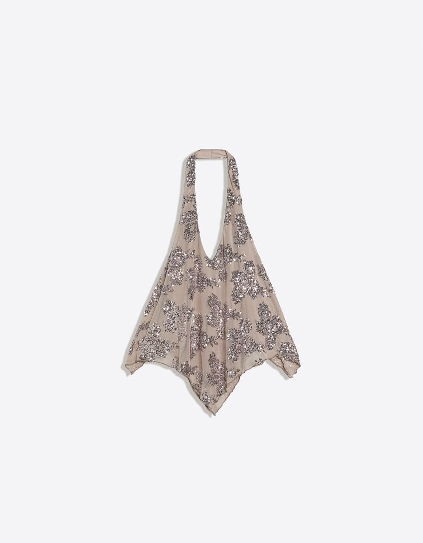 Draped sequin top-Grey