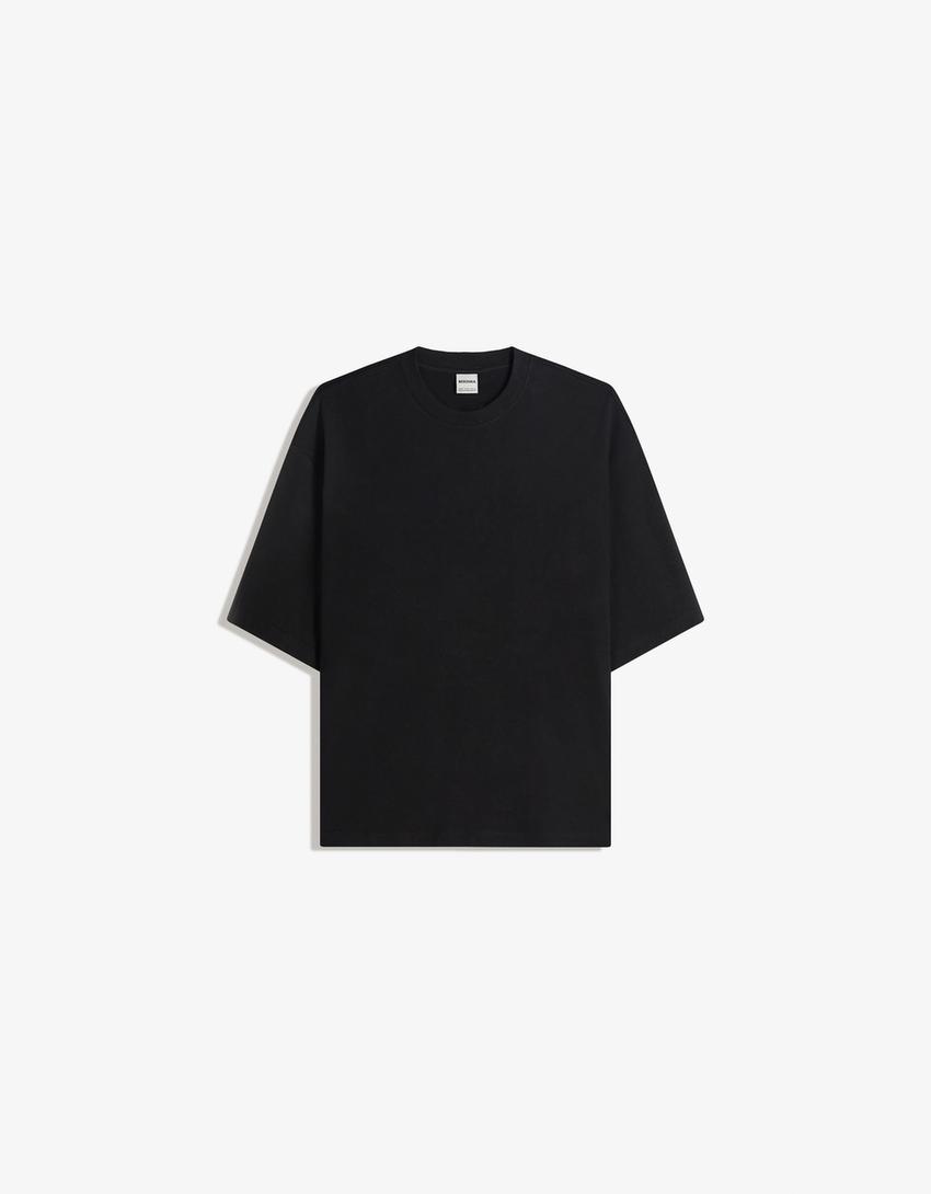 Boxy-T-Shirt mit kurzen Ärmeln-Schwarz