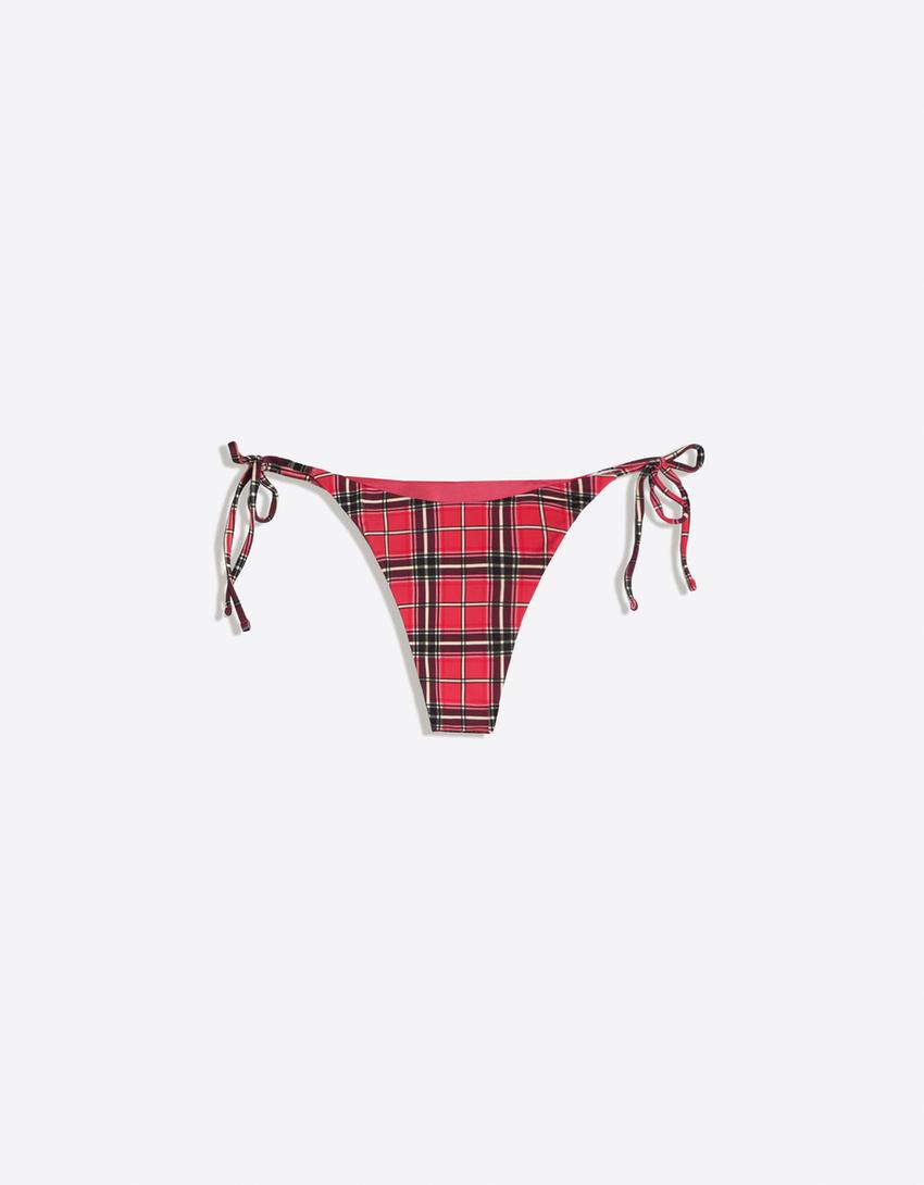 Plaid bikini bottoms-Red