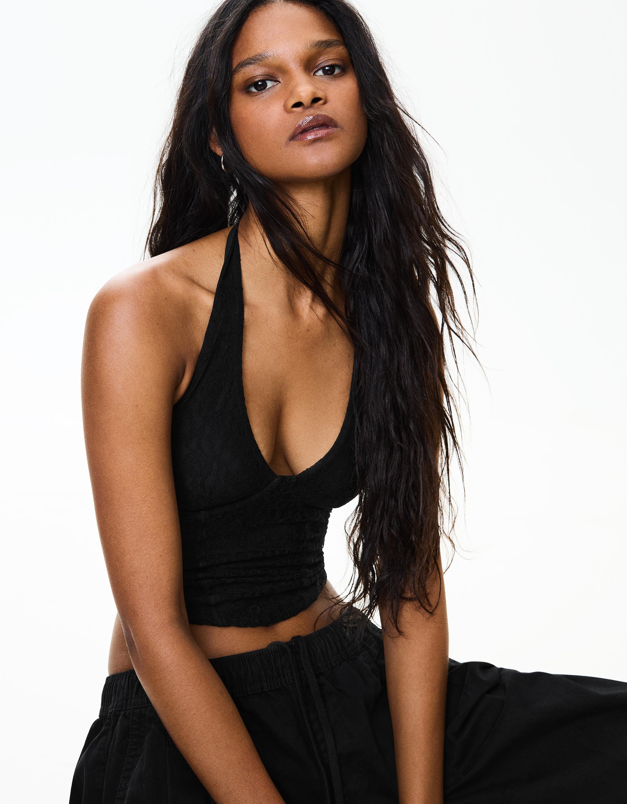 Lace corset halter top — Black