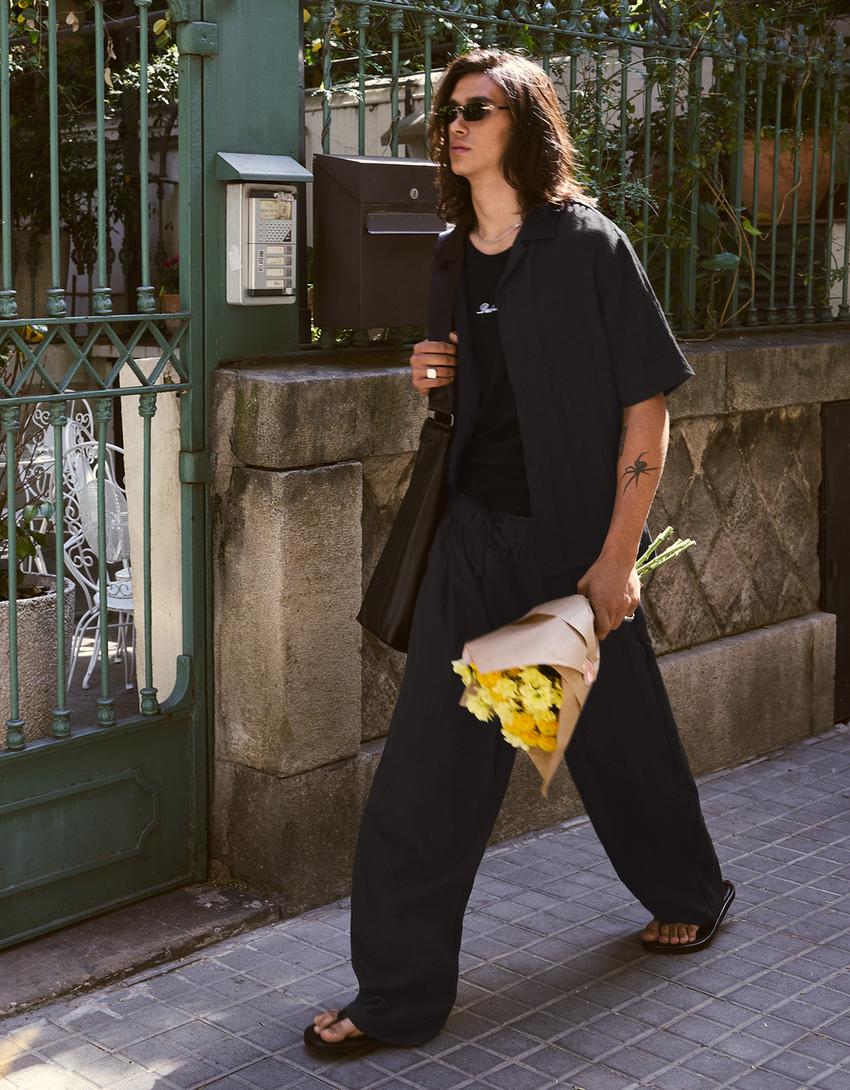 Chemise manches courtes rustique-Noir