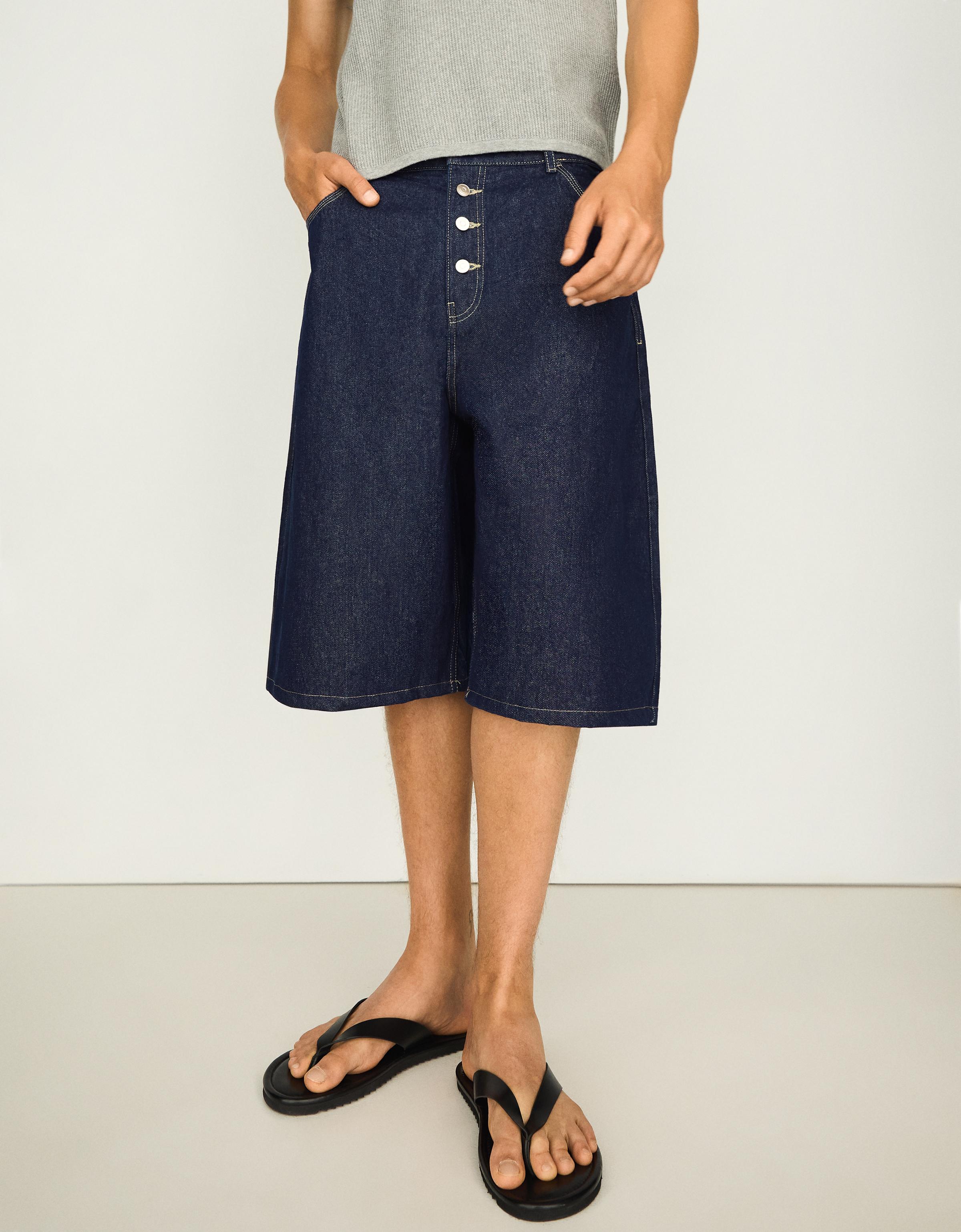 Barrel leg denim Bermuda shorts — Navy
