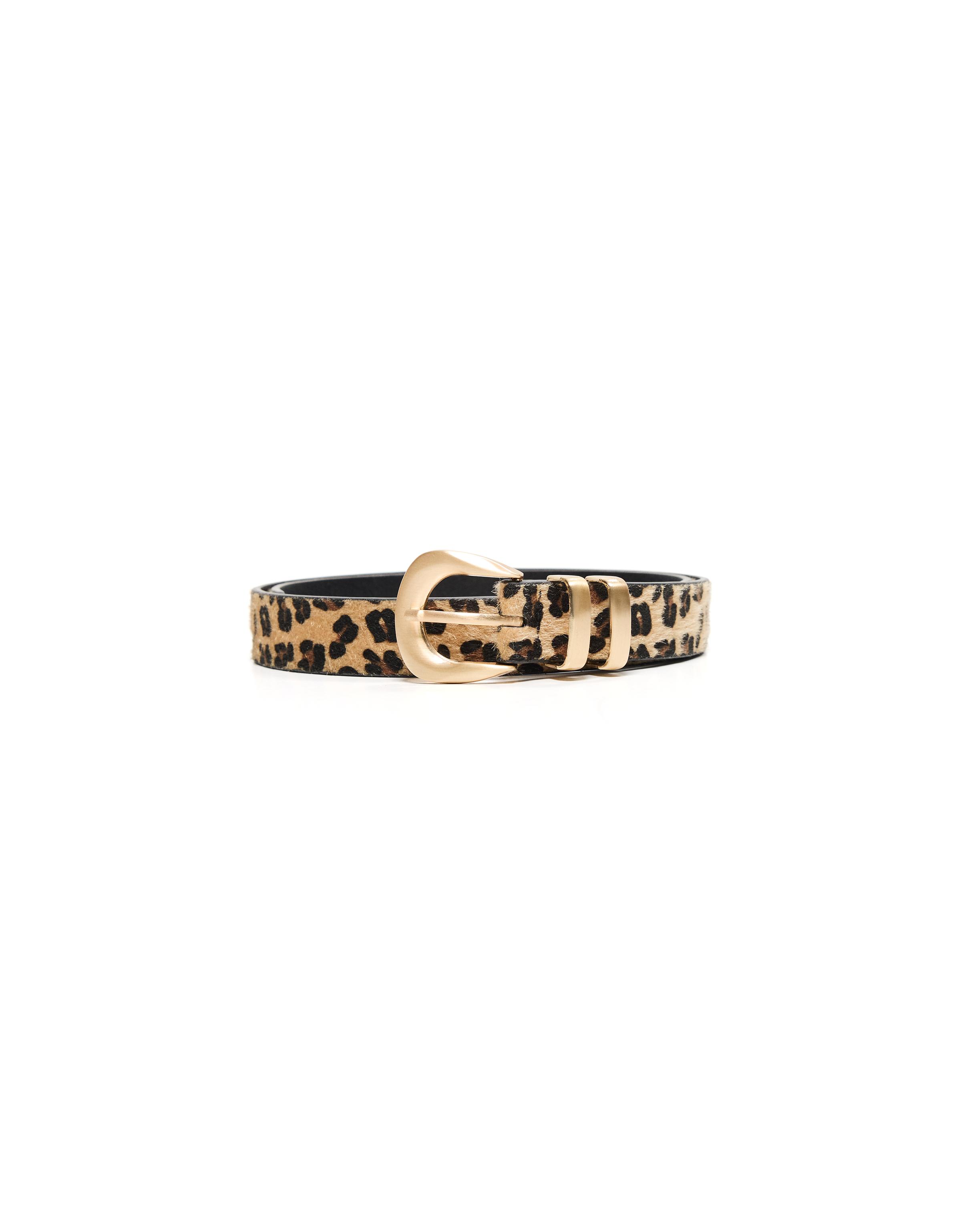 Animal print buckle belt — Brown