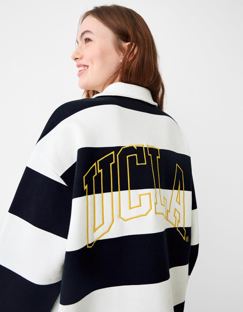 Embroidered UCLA polo collar sweatshirt-Off white-6