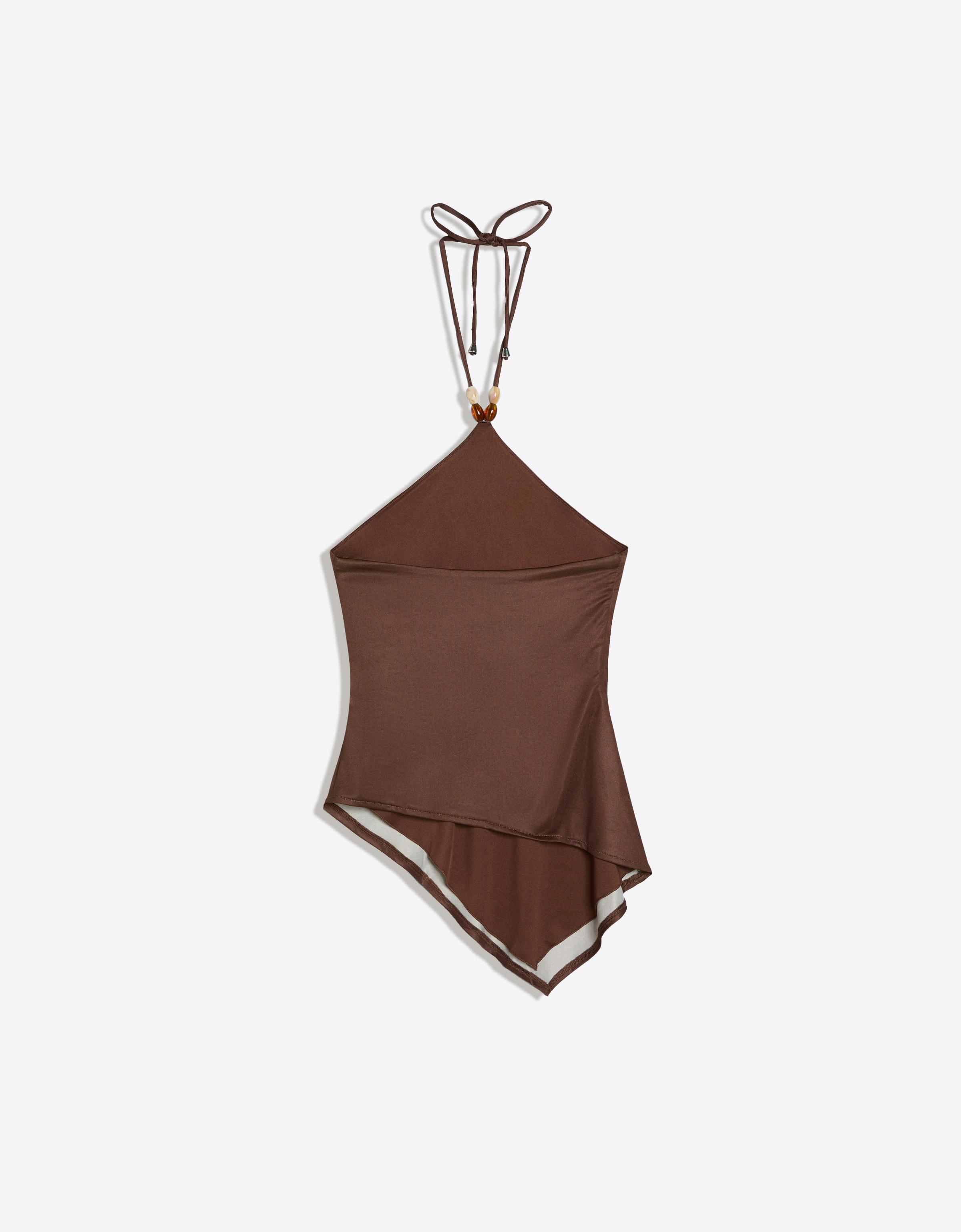 Halter neck print top — Brown