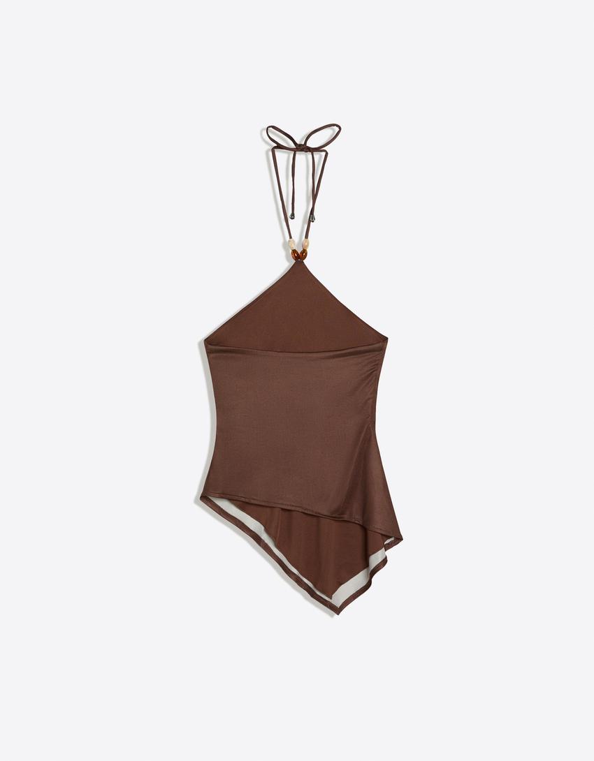 Top encolure américaine imprimé-Marron