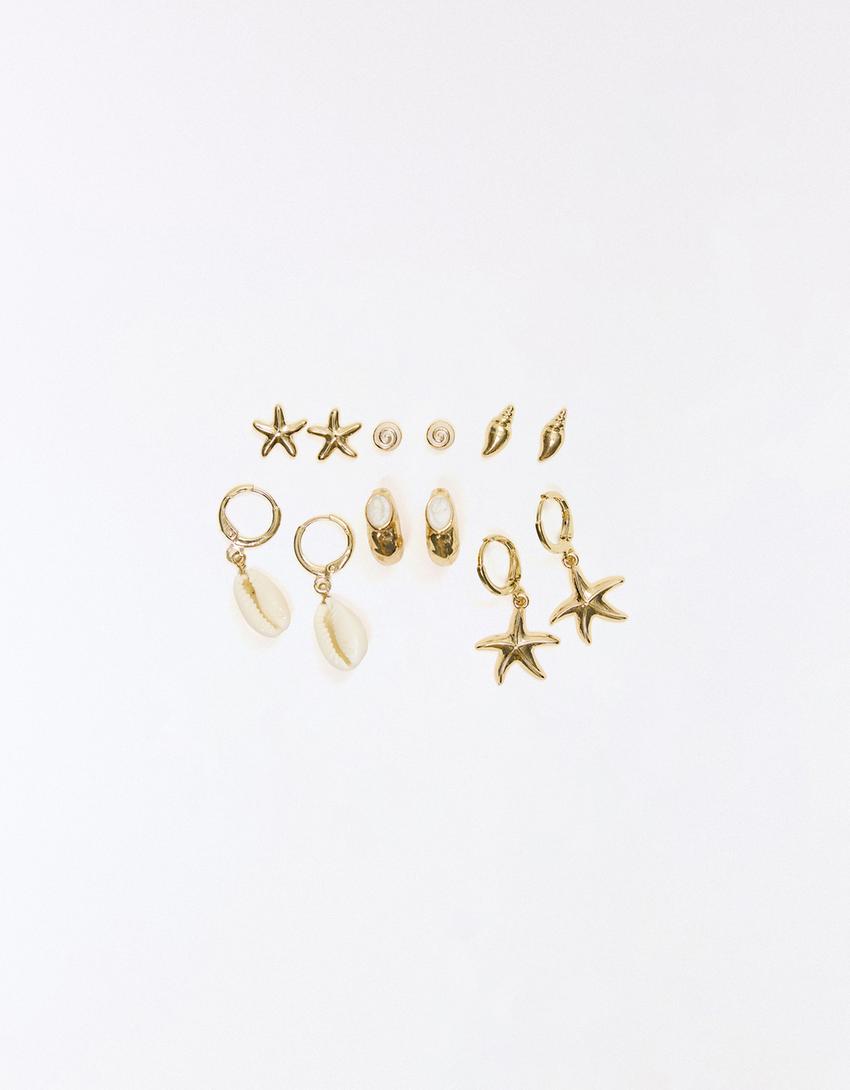 Set berisi 6 anting-anting laut-Emas