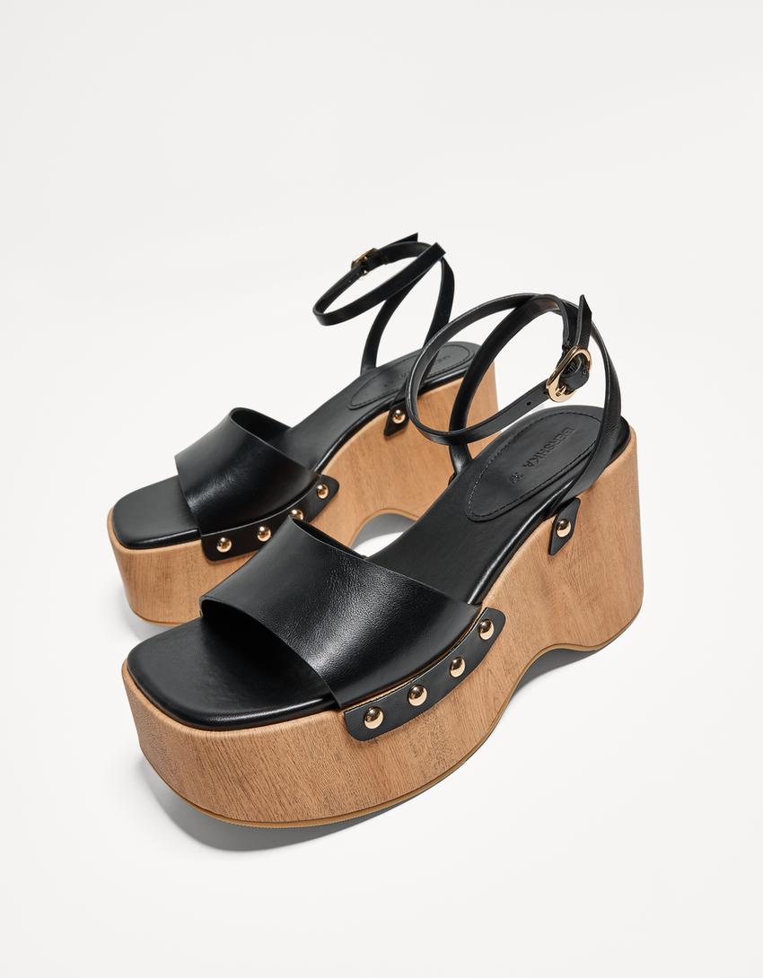 High-heel slingback wedge sandals - Women | Bershka