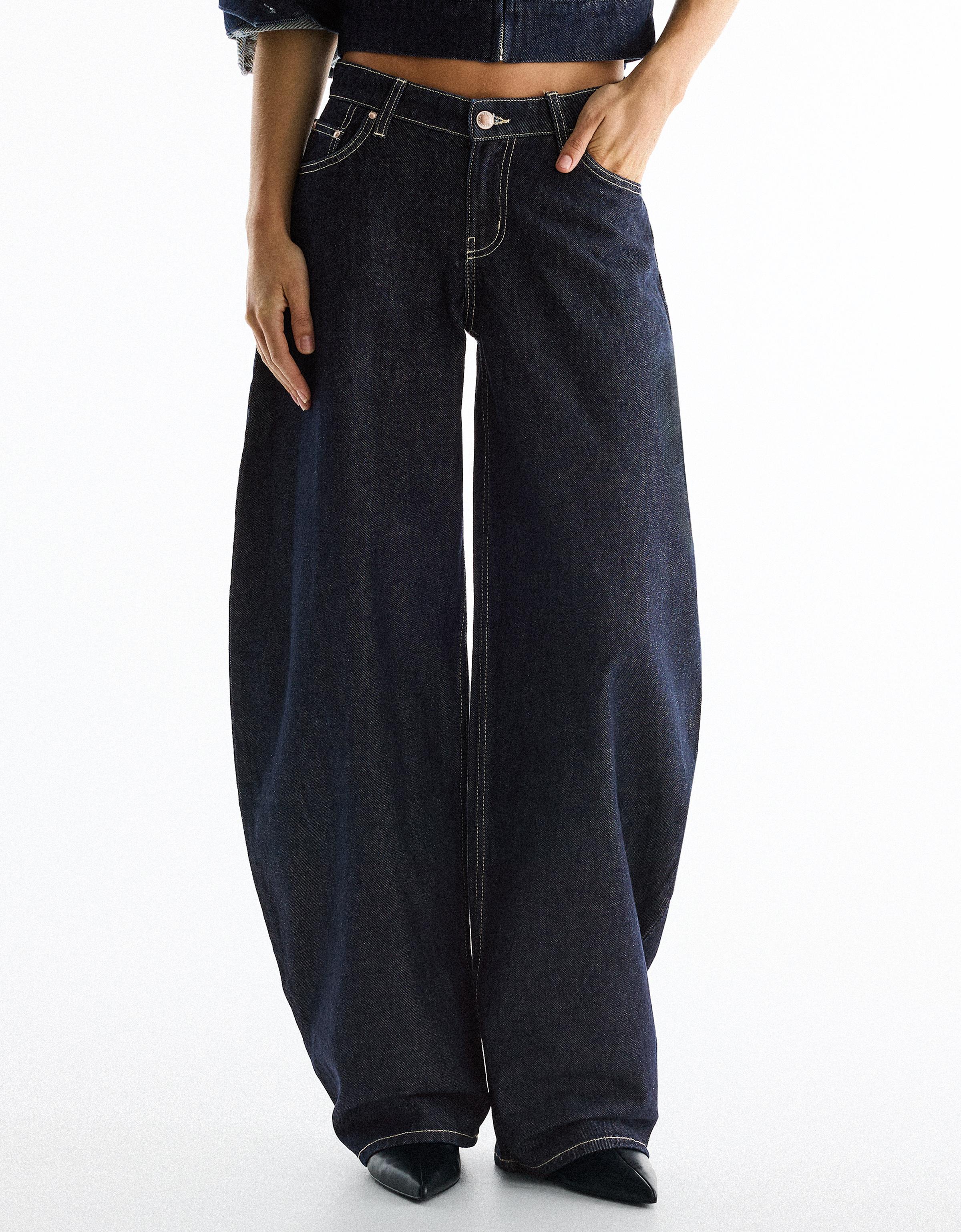 Bershka Yüksek bel barrel fit jean görsel 5