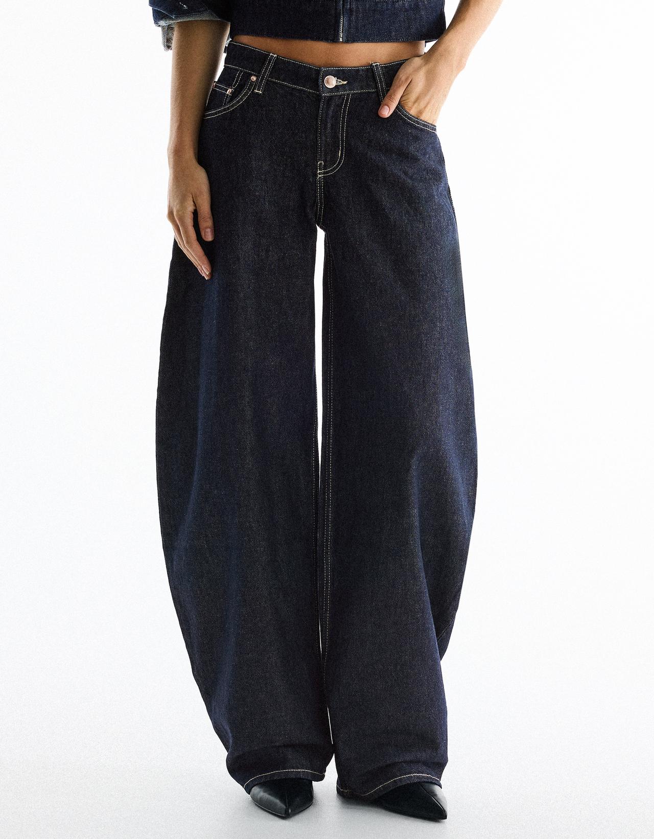 High-waist barrel jeans — Navy
