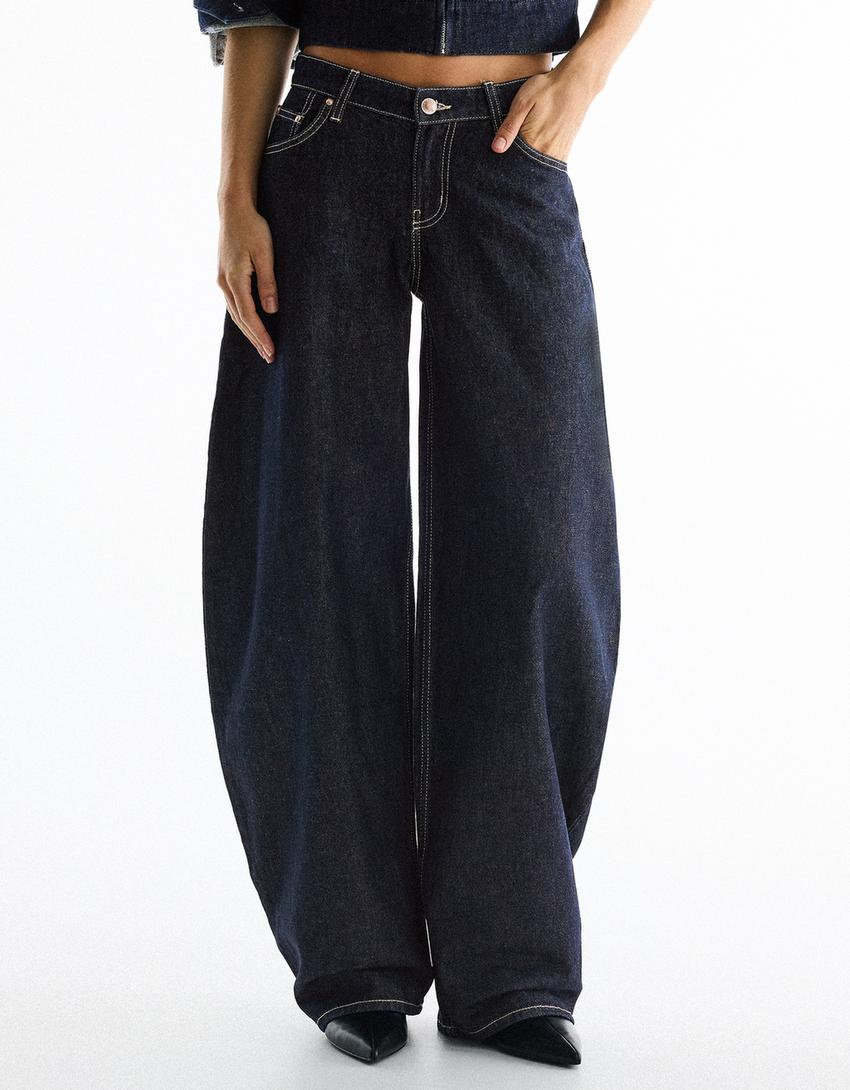 Yüksek bel barrel fit jean-Denizci mavisi
