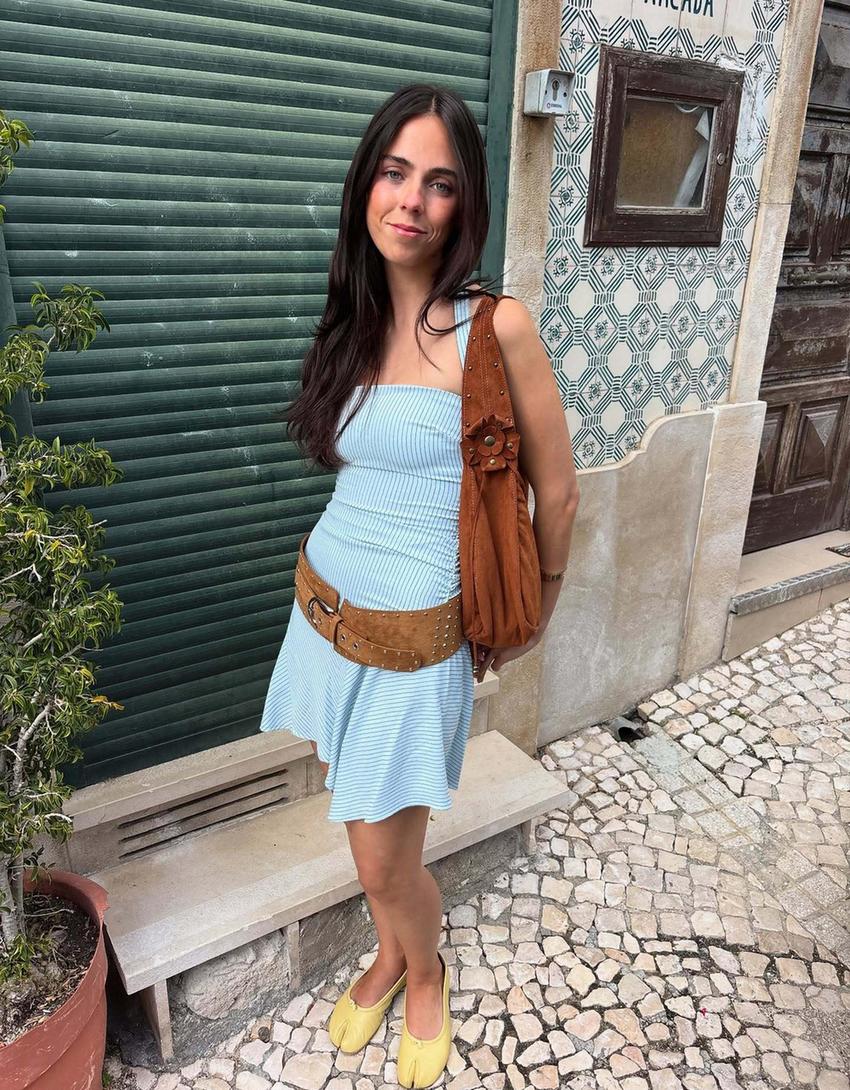 Vestito mini halter con balza-Azzurro-1