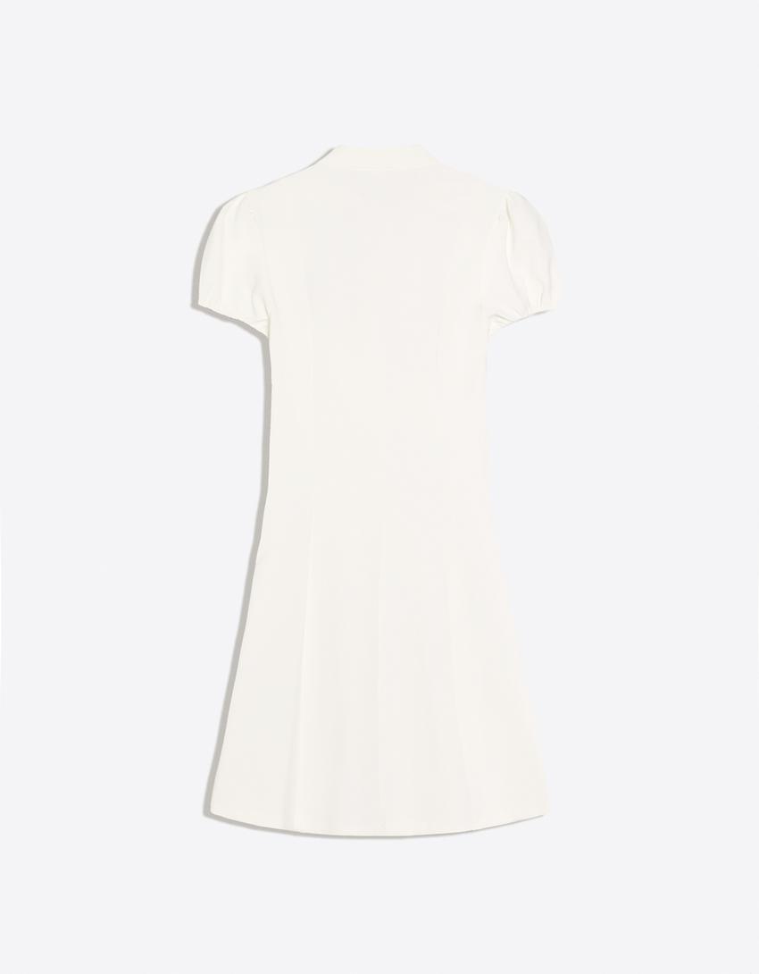 Mini dress with neckline split-Off white