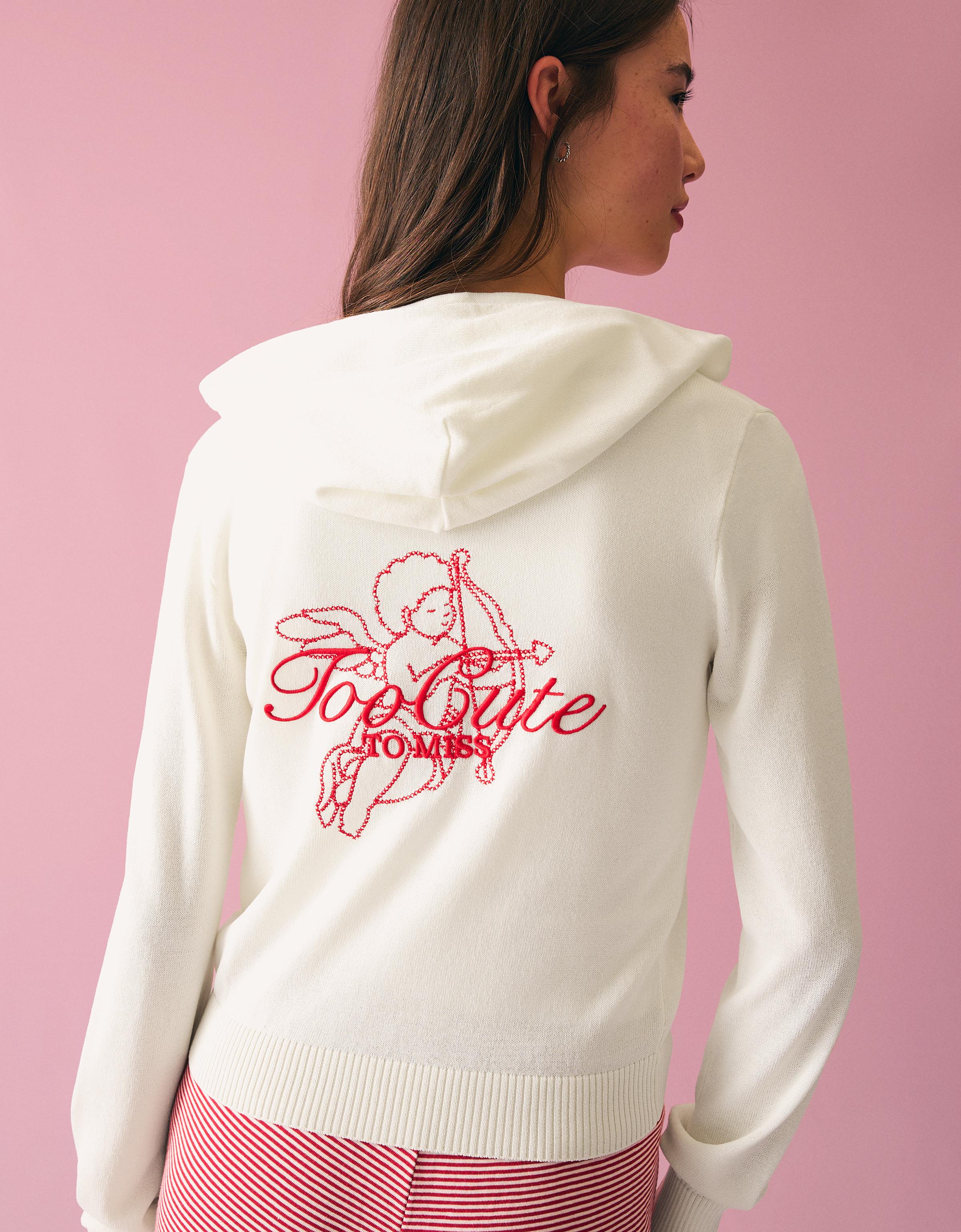 Zip-up print hood sweatshirt