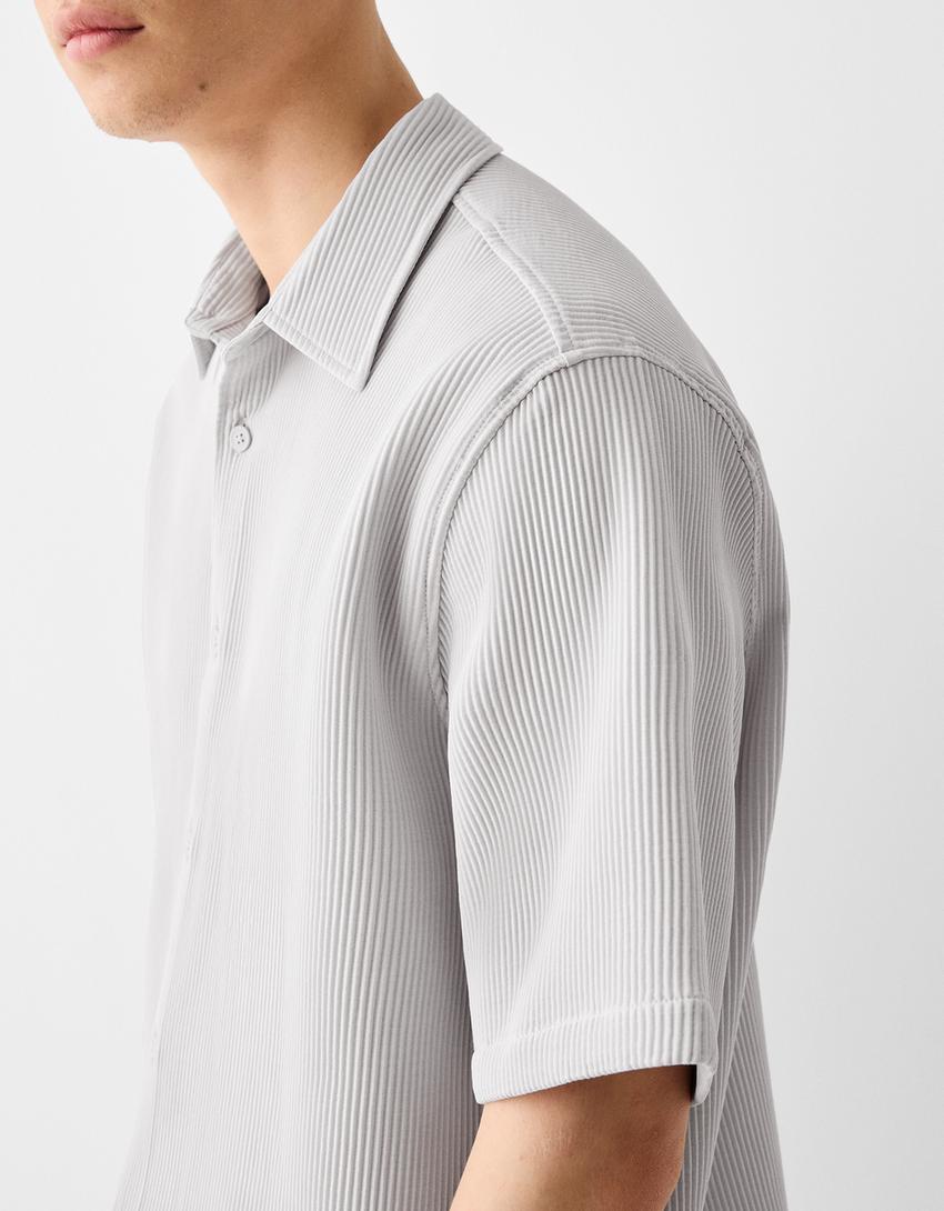 قميص بليسيه بأكمام قصيرة-رمادي-5