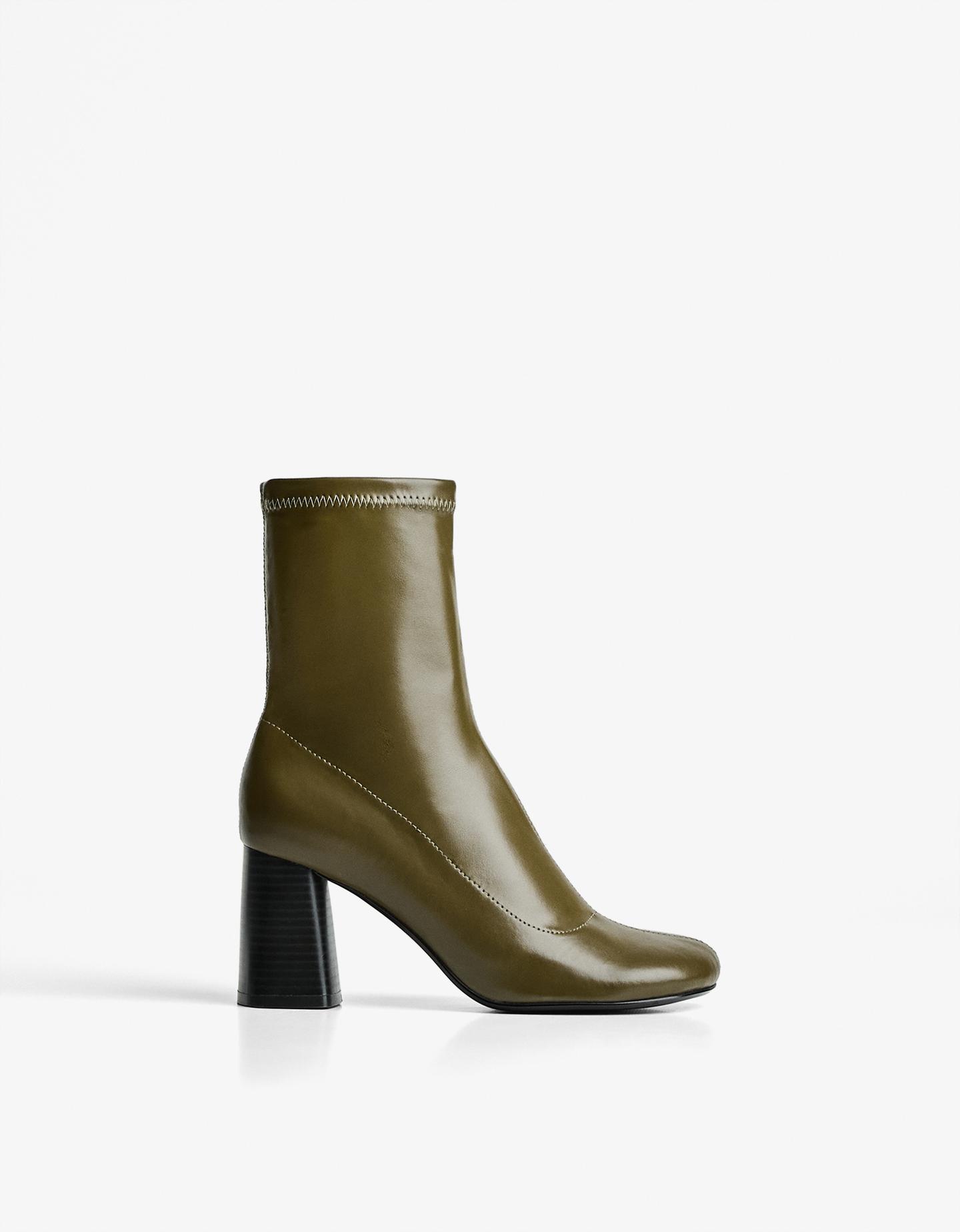 Bershka botki z szerokim obcasem khaki