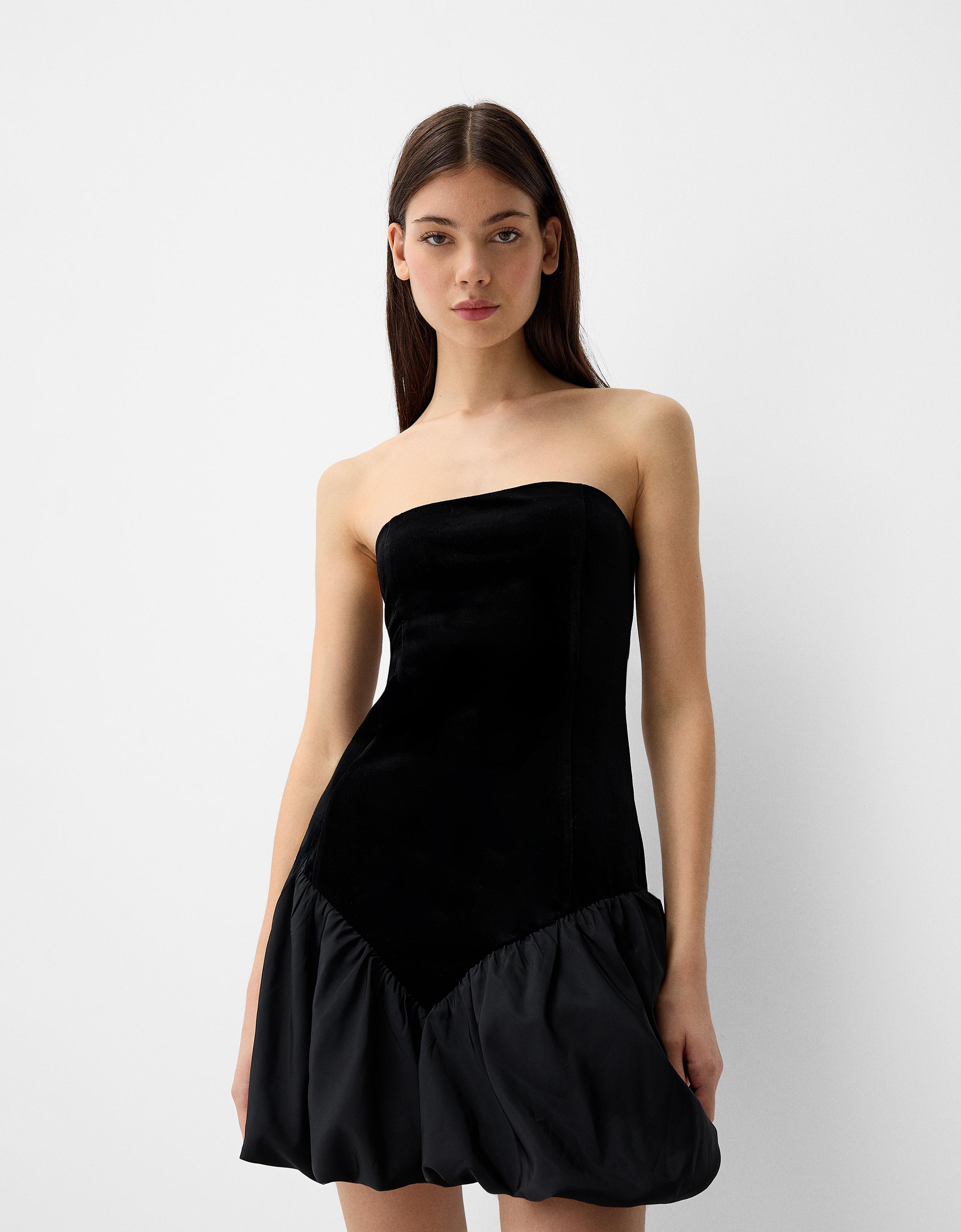 Bershka Velvet Bandeau-Kleid Damen S Schwarz