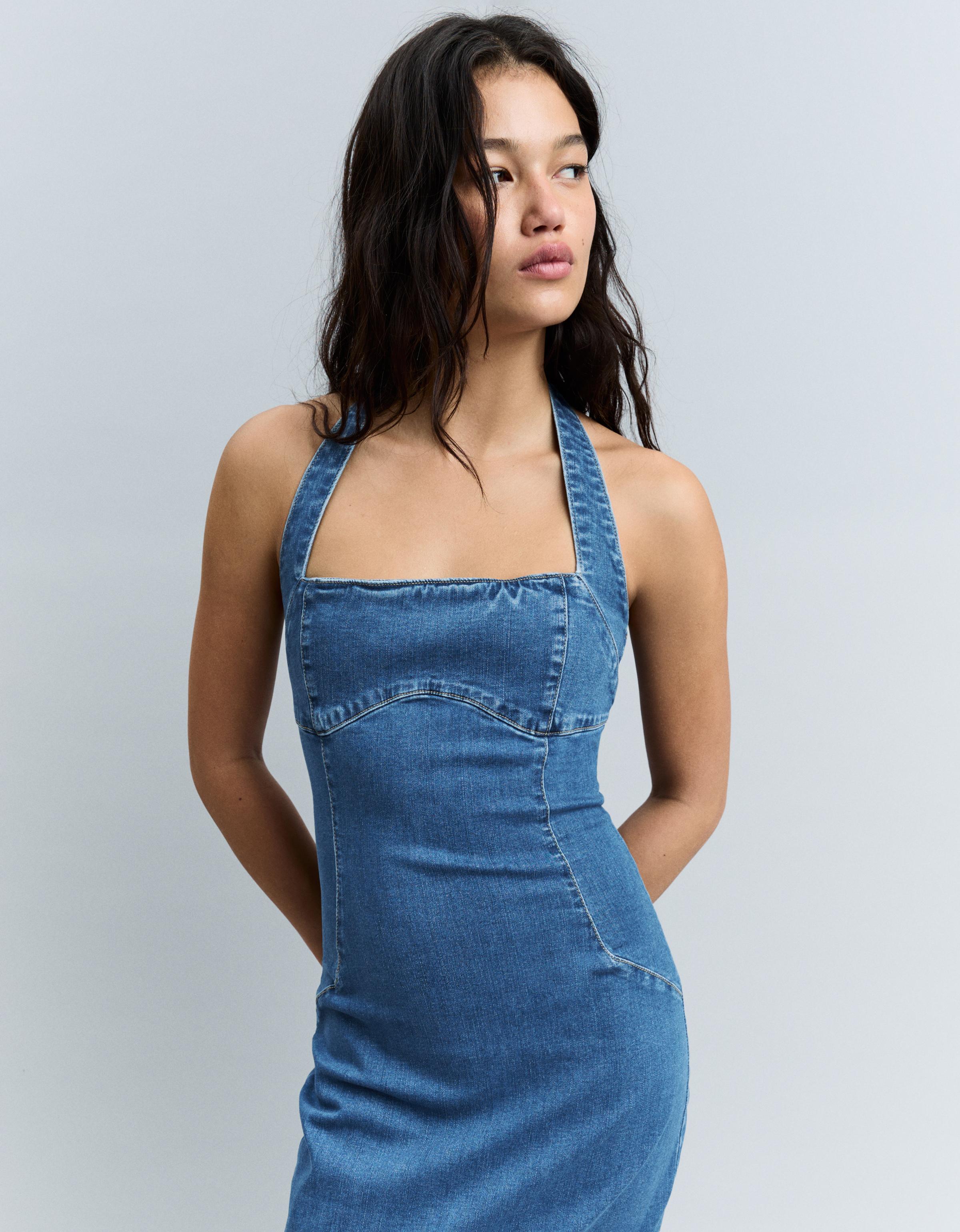 Denim midi elbise - Görsel 6