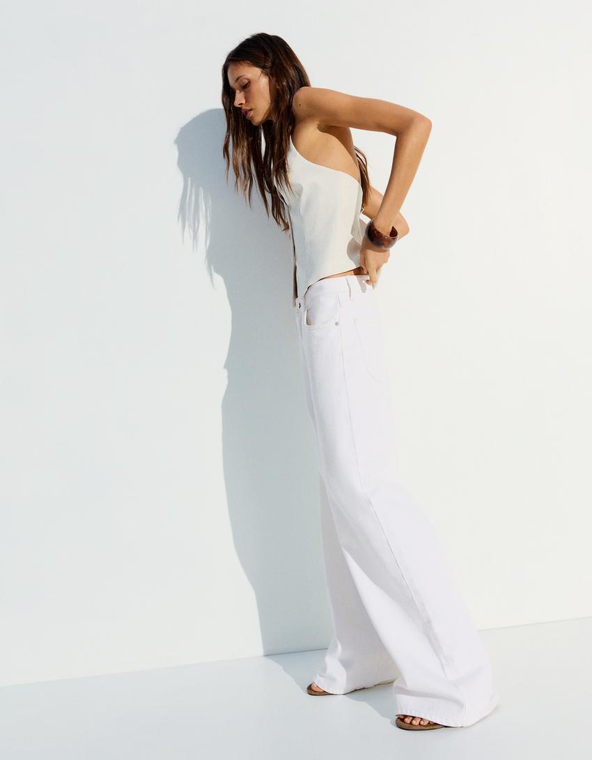 Wide-leg jeans-Cream