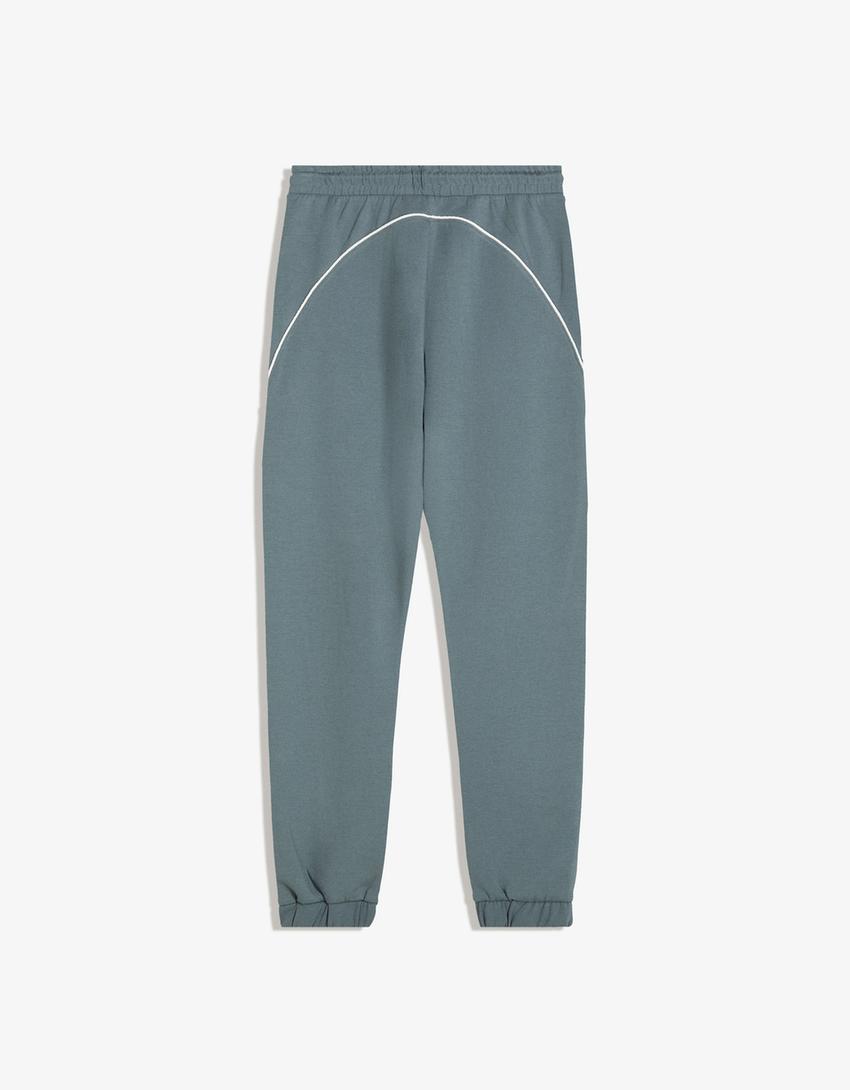 Pantaloni jogger in felpa-Azzurro-1