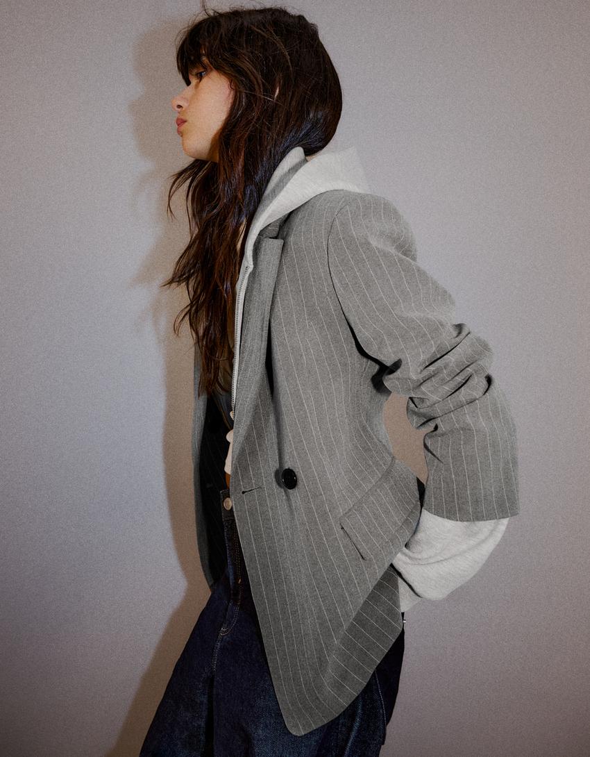 Sırttan pensli blazer-Gri