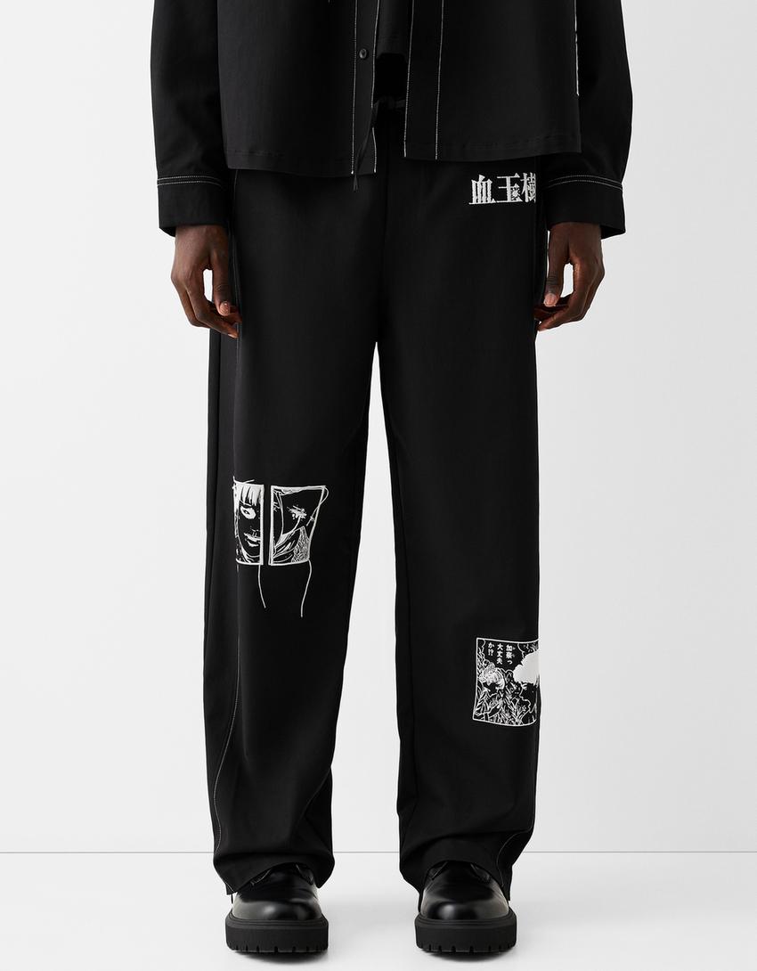 Pantalon Junji Ito Collection wide leg broderie-Noir-1