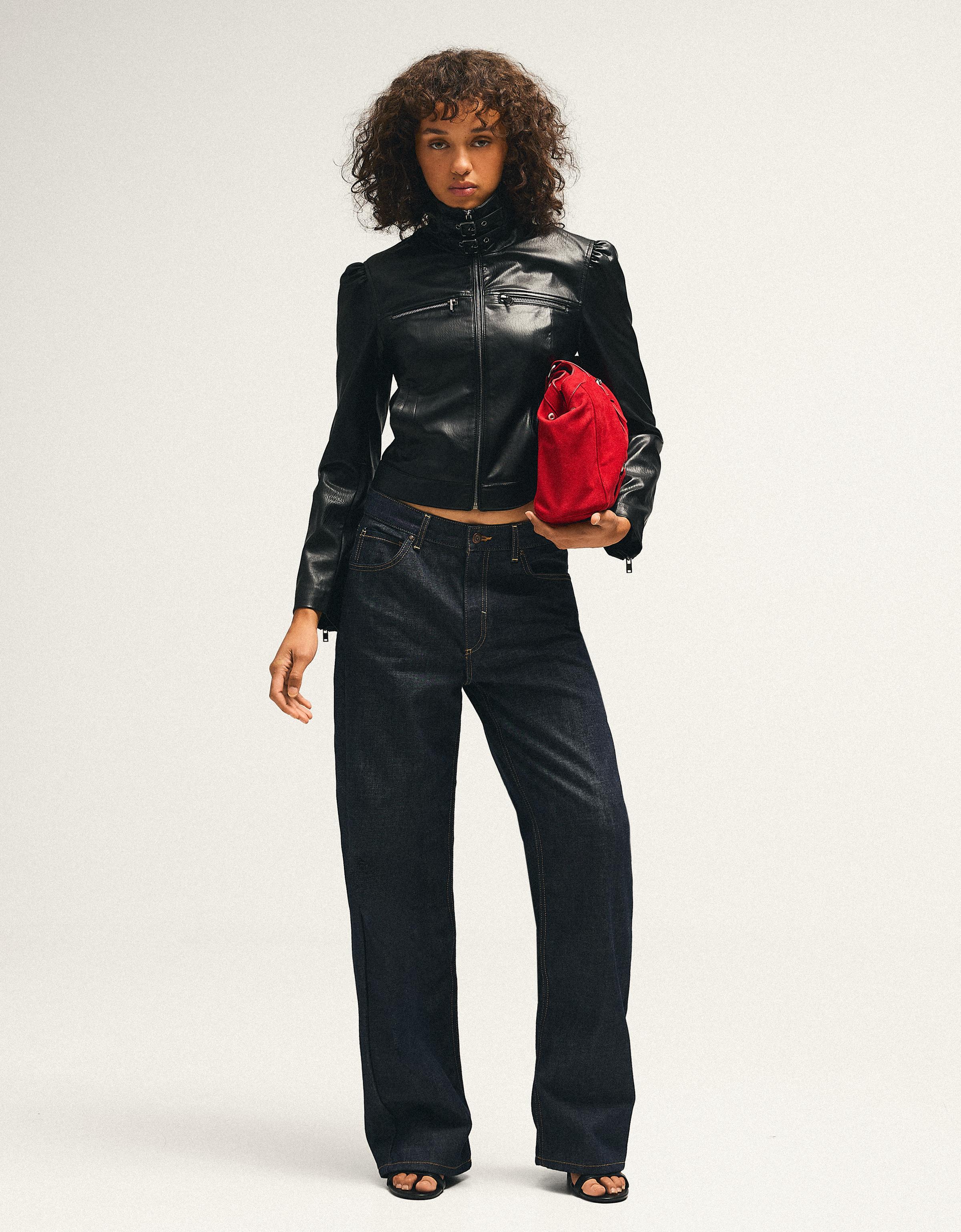 Leather effect jacket with buckles — Black