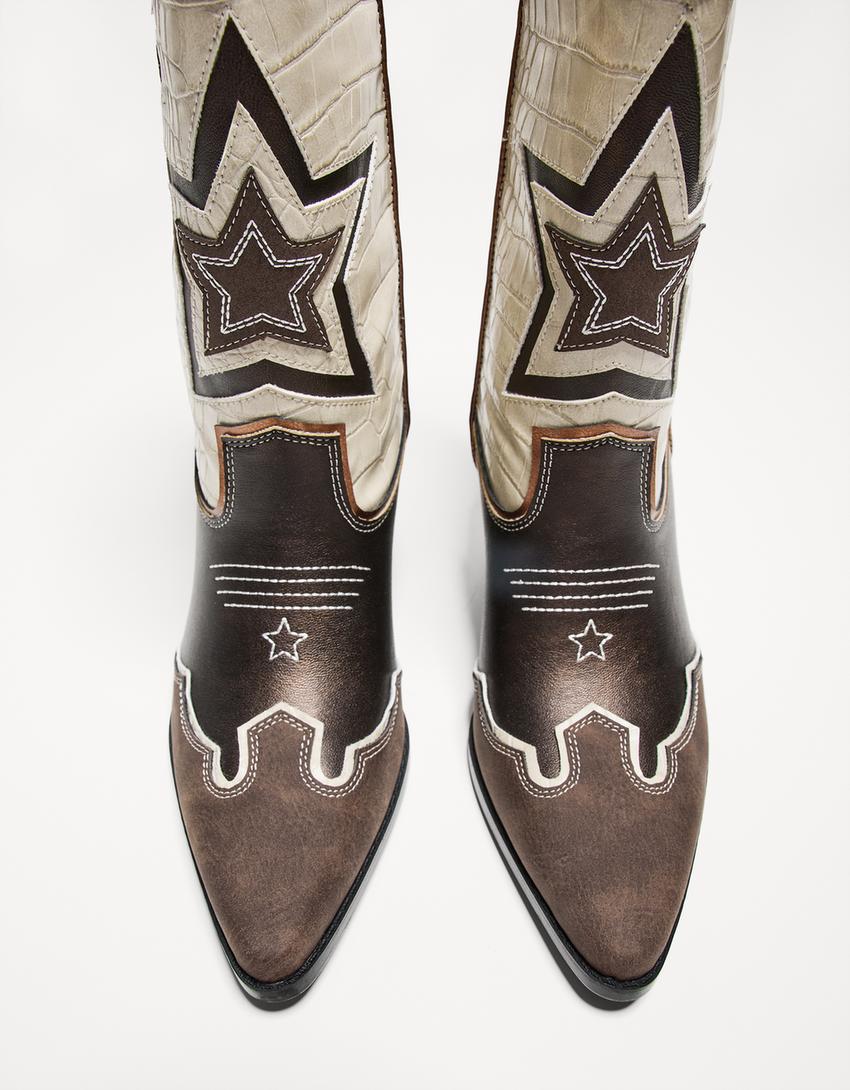 Bottines cowboy à talon et broderies-Multicouleur