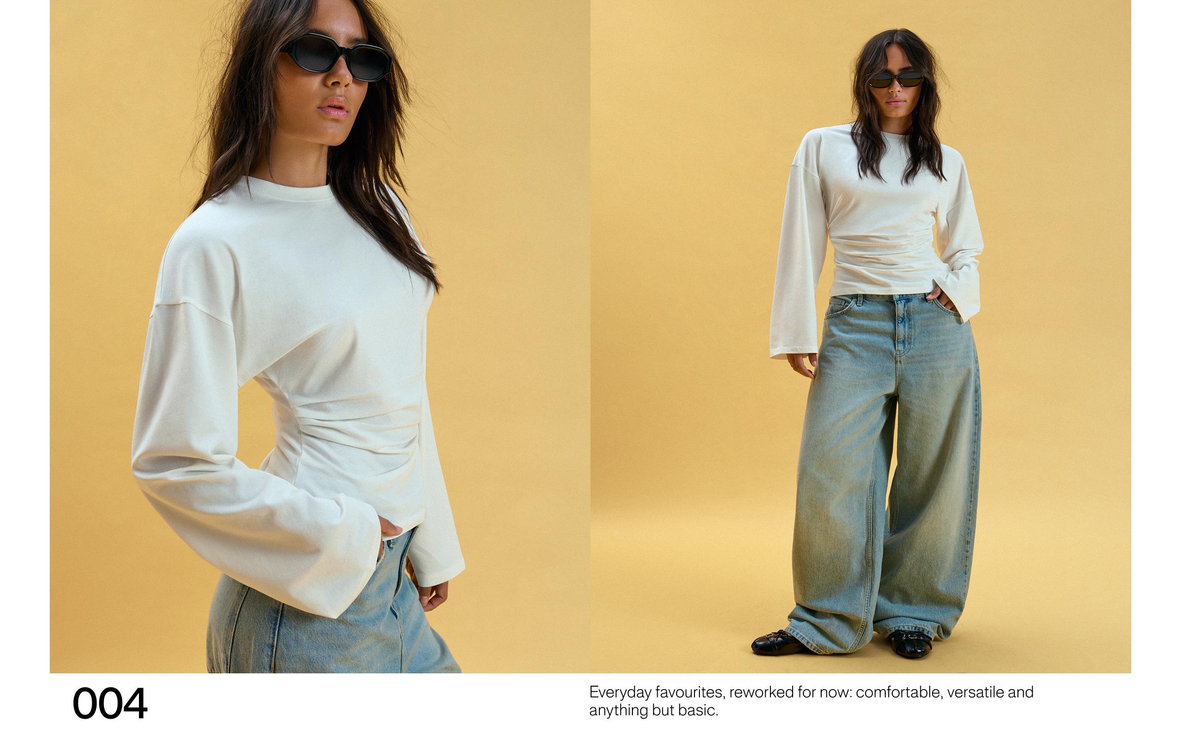 Ruched long sleeve T-shirt — Off white