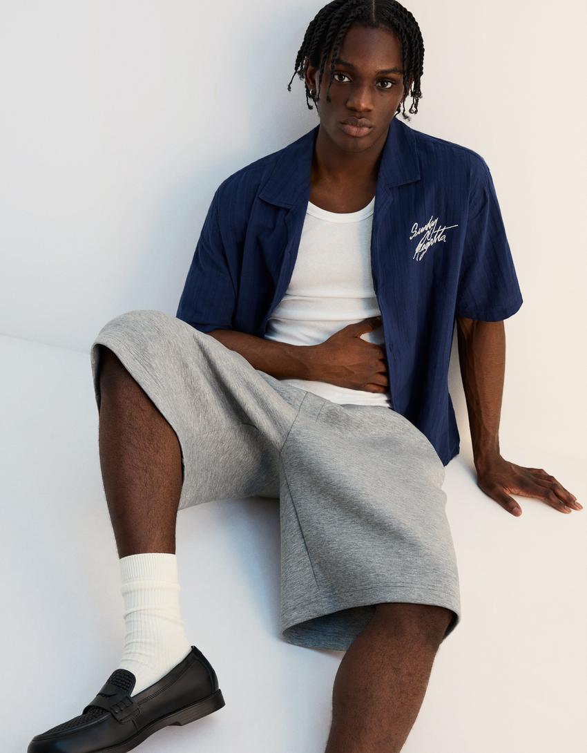 Oversize neoprene-effect Bermuda shorts-Grey