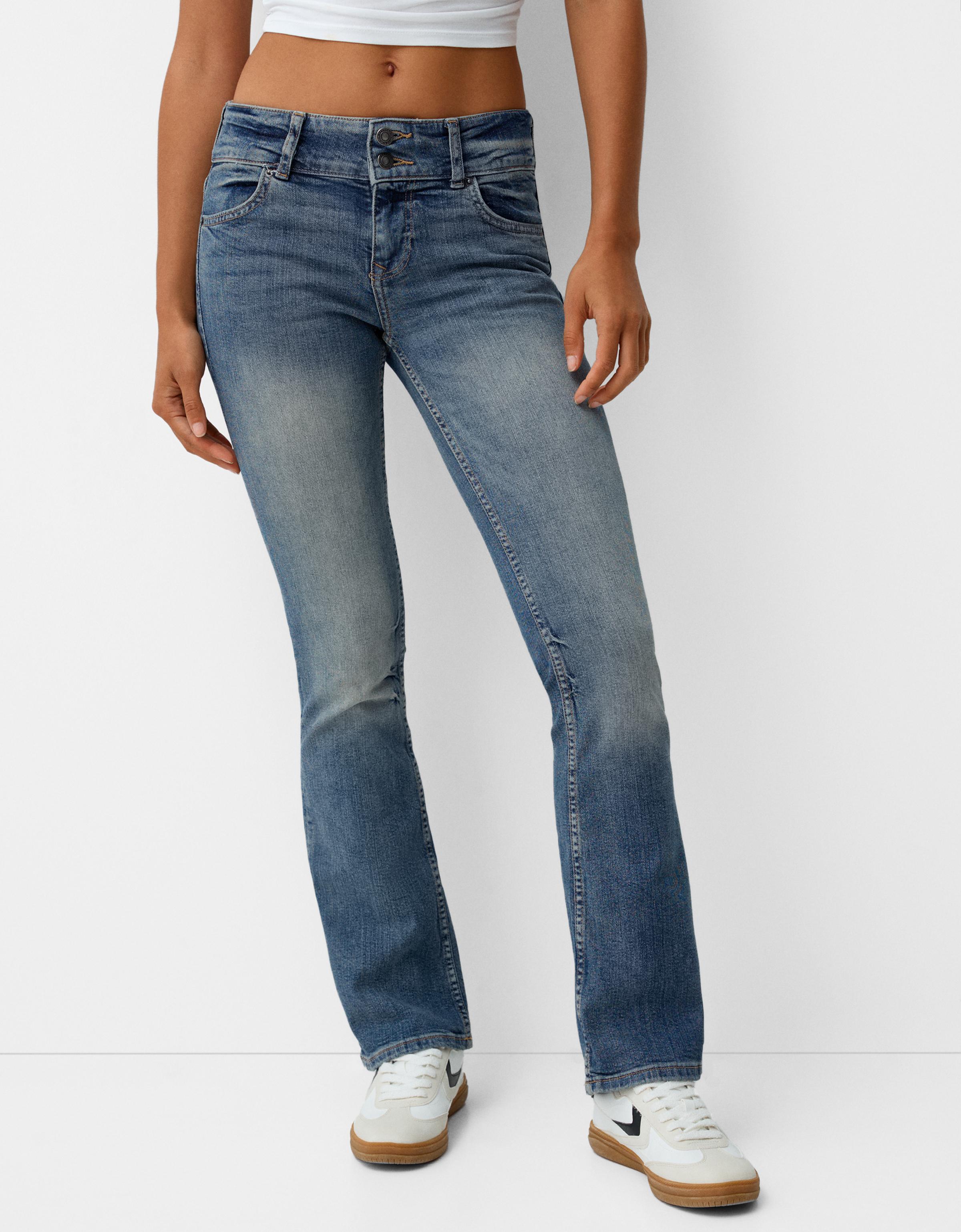 Bershka Low Waist Bootcut-Jeans Damen 44 Ausgewaschenes Blau