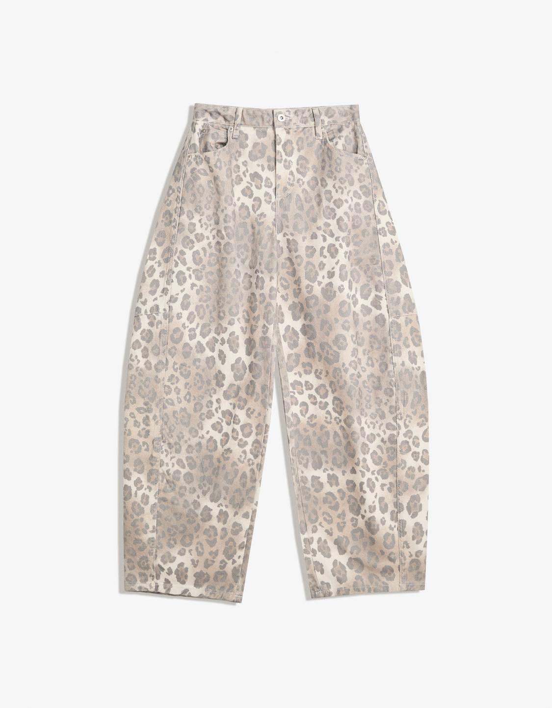 Animal print barrel trousers