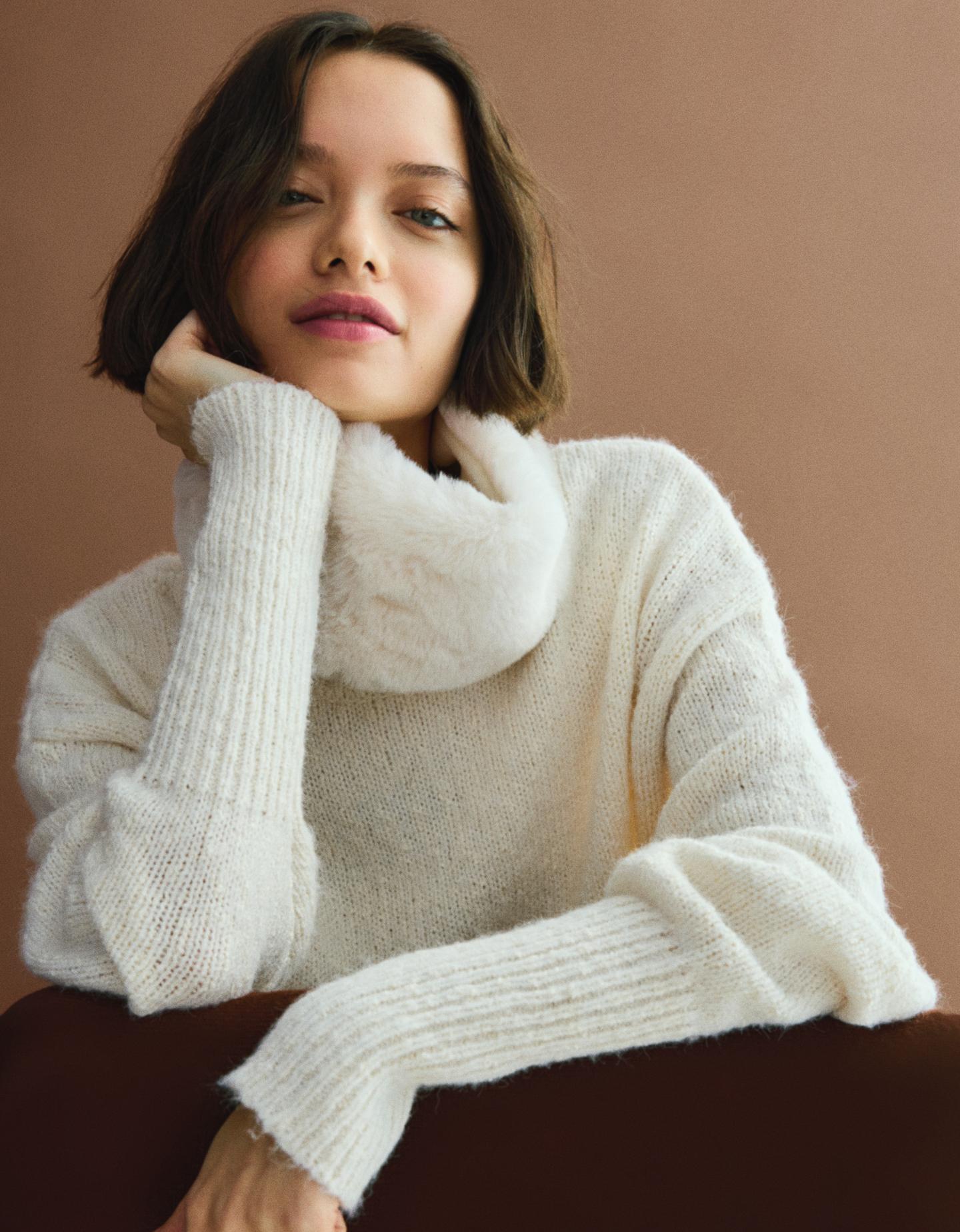 Bershka opaska z efektem futerka kremowy