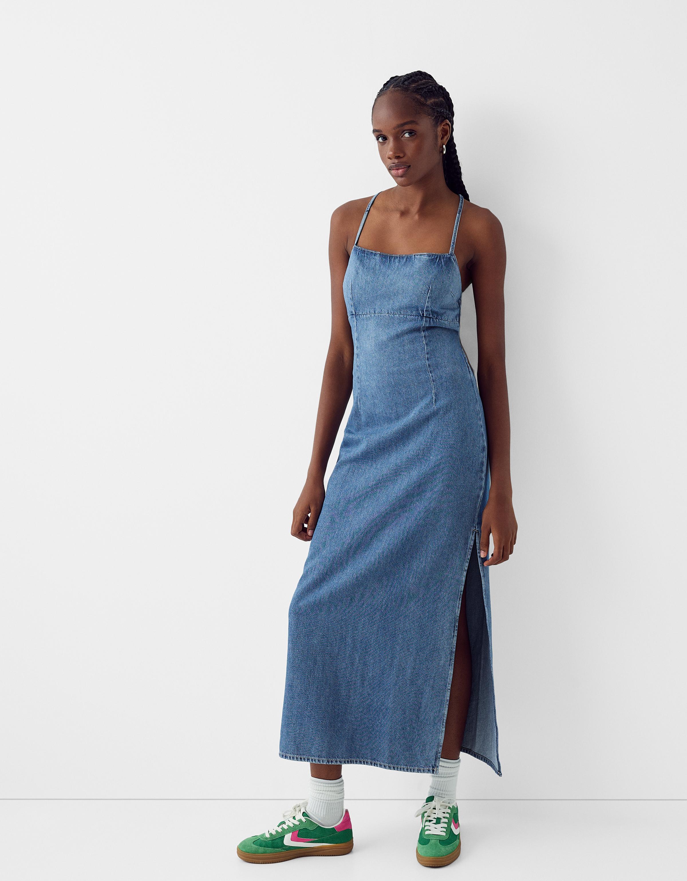 Long denim dress Dresses BSK Teen Bershka