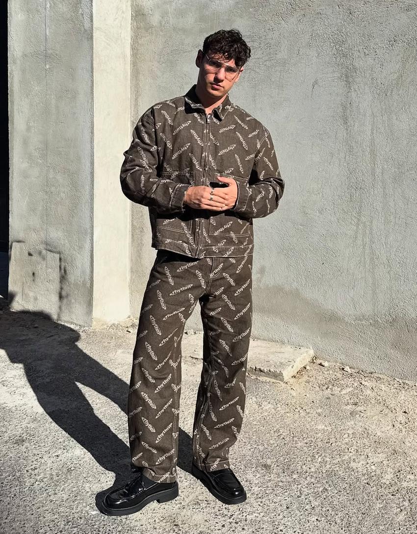 Jacquard-mintás farmerdzseki-Barna