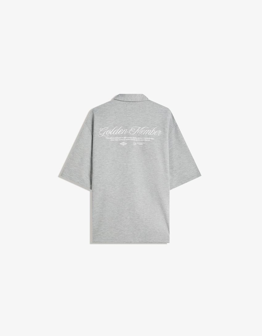 Camicia a maniche corte ricamata-Grigio-1