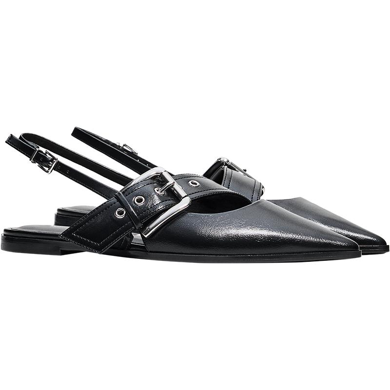 Slingback ballet flats with buckle — BLACK