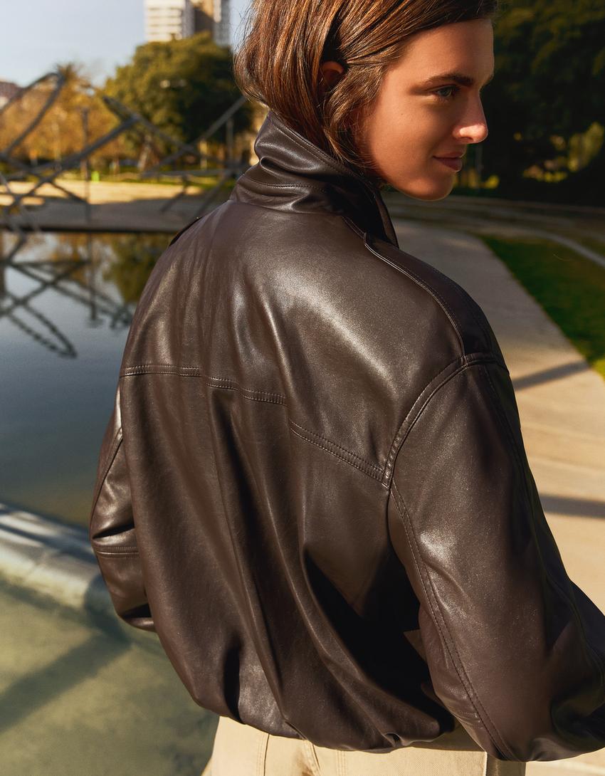 Caçadora efecte pell globus-Marró