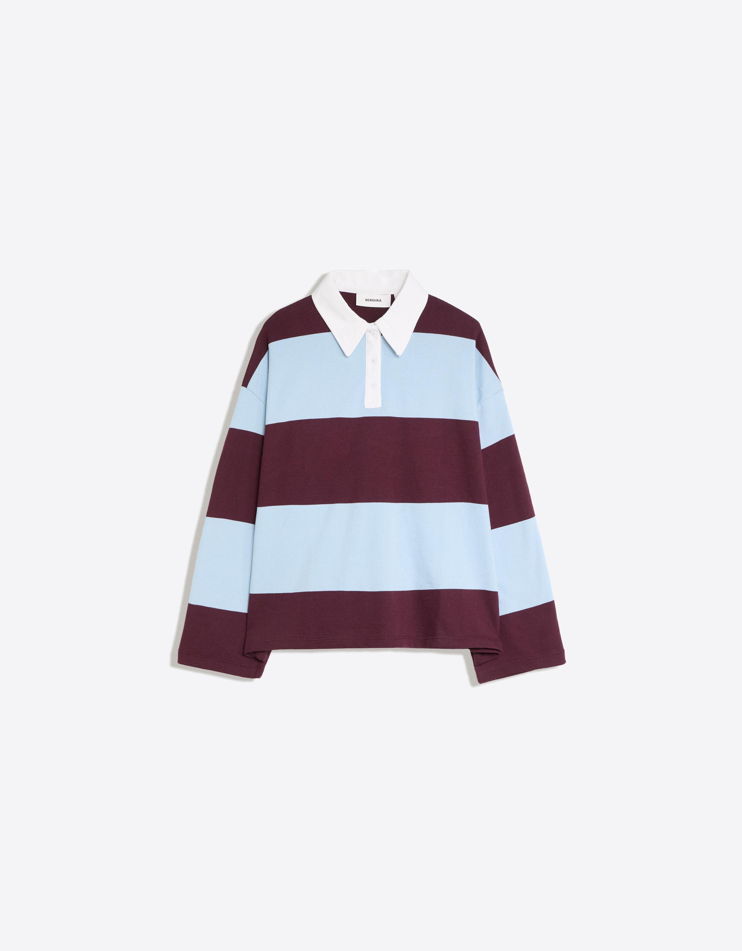 Long sleeve striped polo shirt — Burgundy