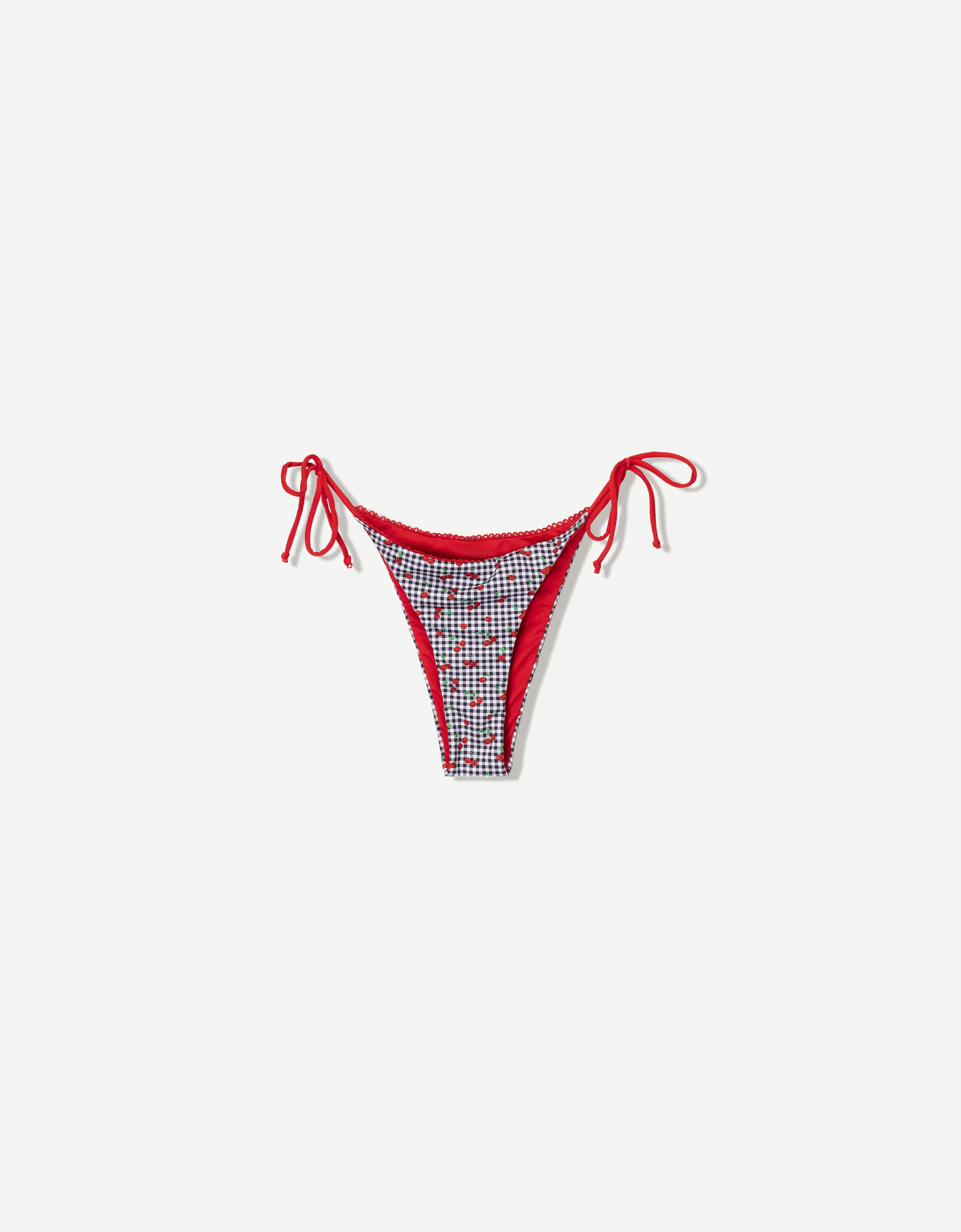 Bershka Bikinihöschen Mit Vichykaros Und Kirschen Damen M Schwarz